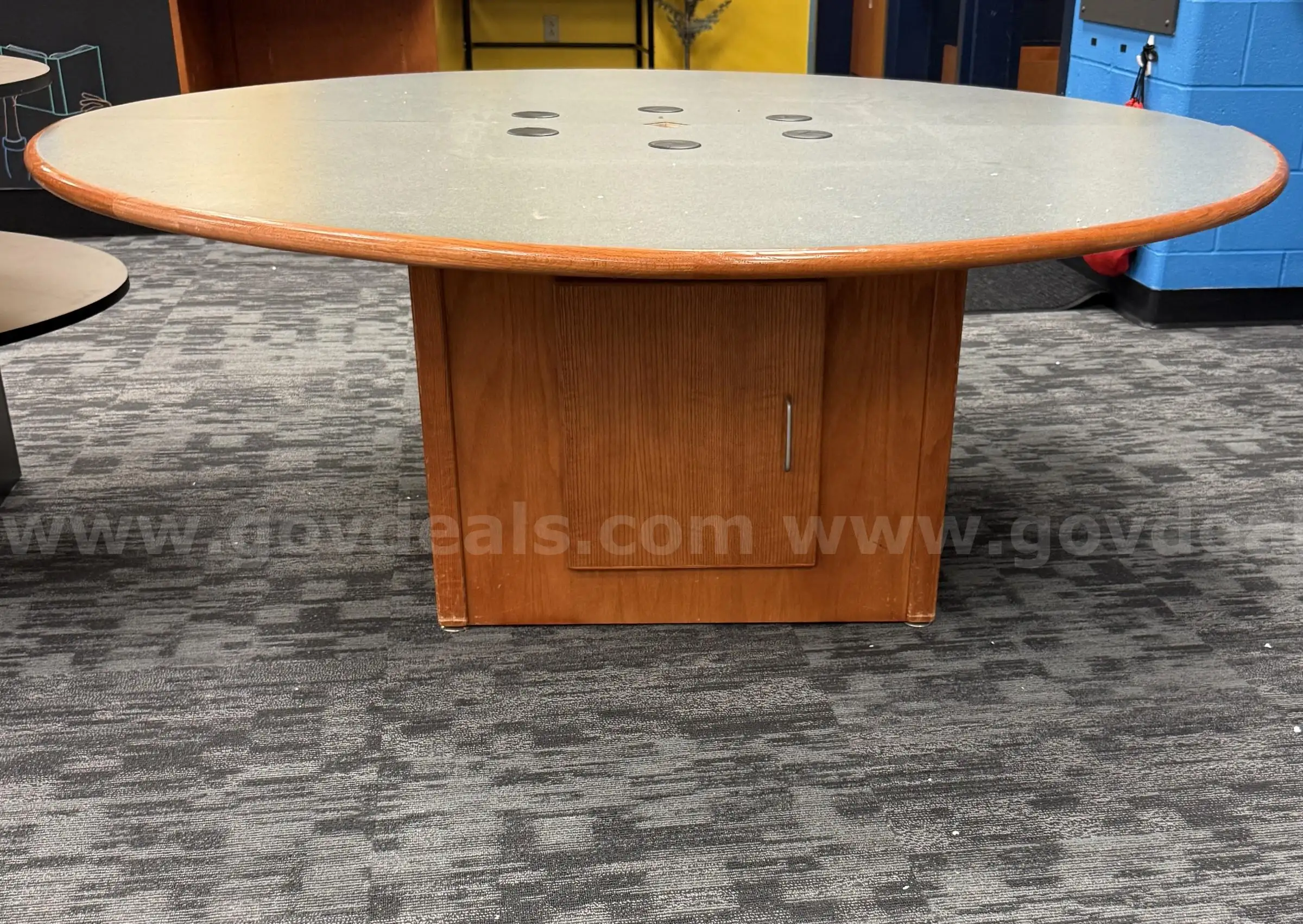 Large Round Library Computer Table with cabinet underneath