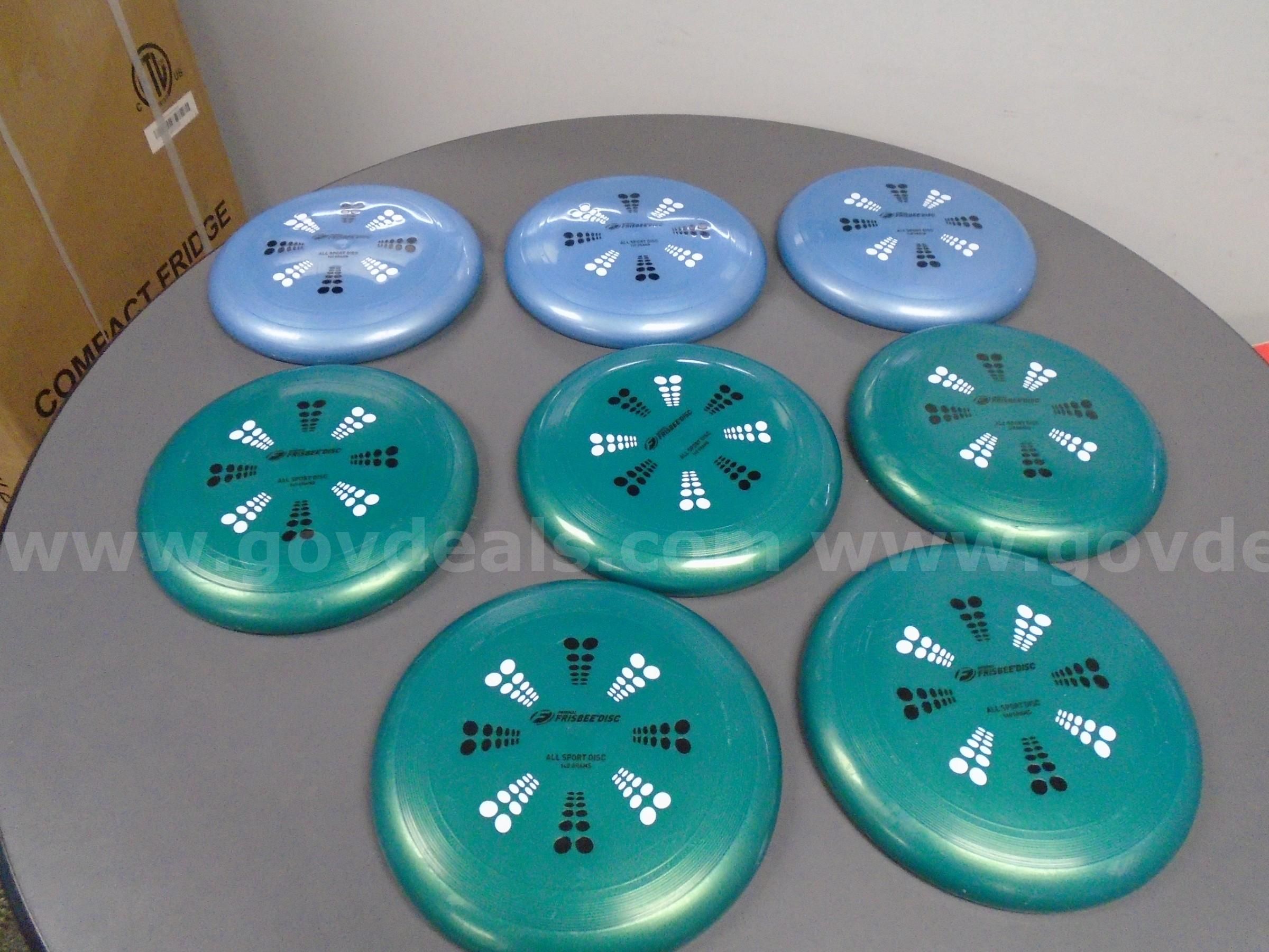 Original Frisbee Discs All Sport Disc 140 Grams (quantity 8) 5 green and 3 blue
