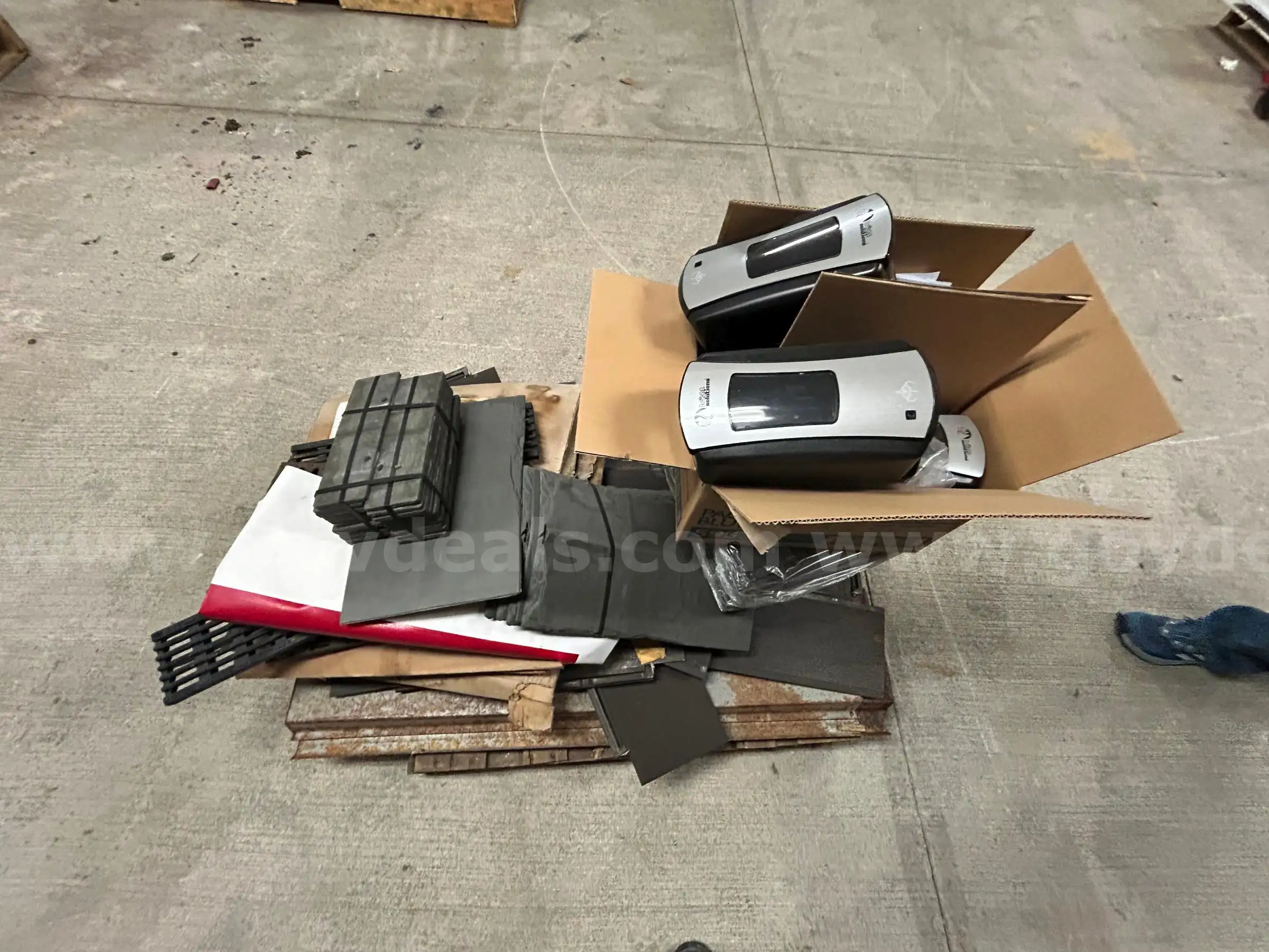1 Pallet of Soap Dispensers Shingles and Assorted Metal Tiles - - See Pictures