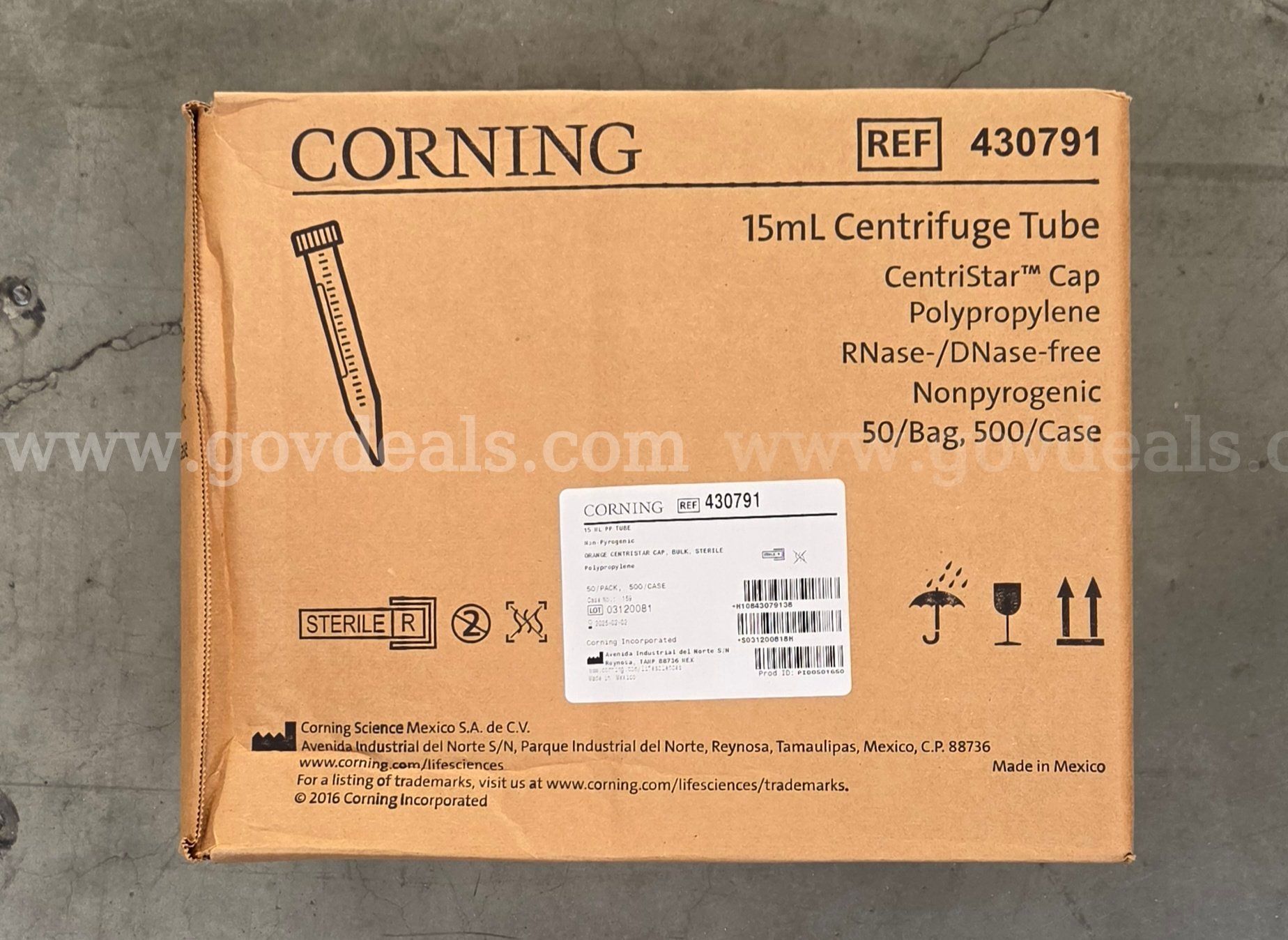 Pallet (48 cases) of Corning 15mL Centrifuge Tubes - CentriStar Cap Sterile 500 Case Expired