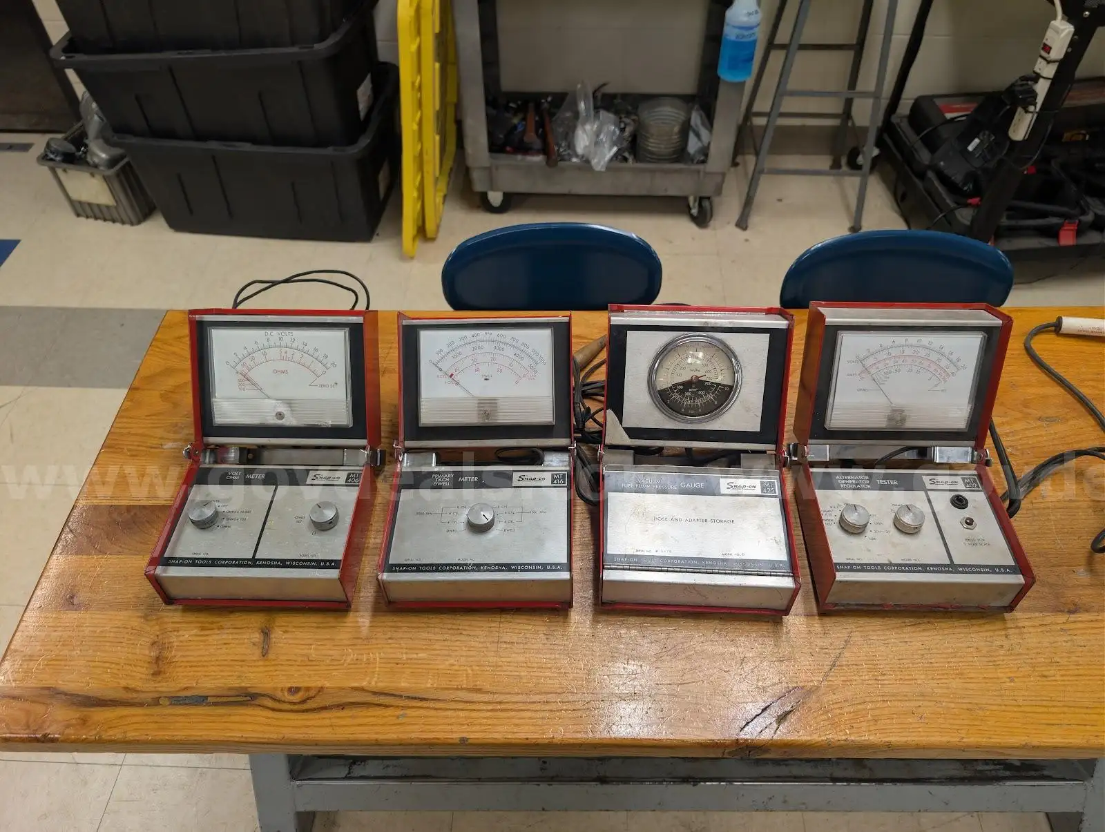 Vintage Snap-On Diagnostic Gauge & Meter Set Volt Ohm Tach Dwell Vacuum Fuel Pressure Alternator Reg