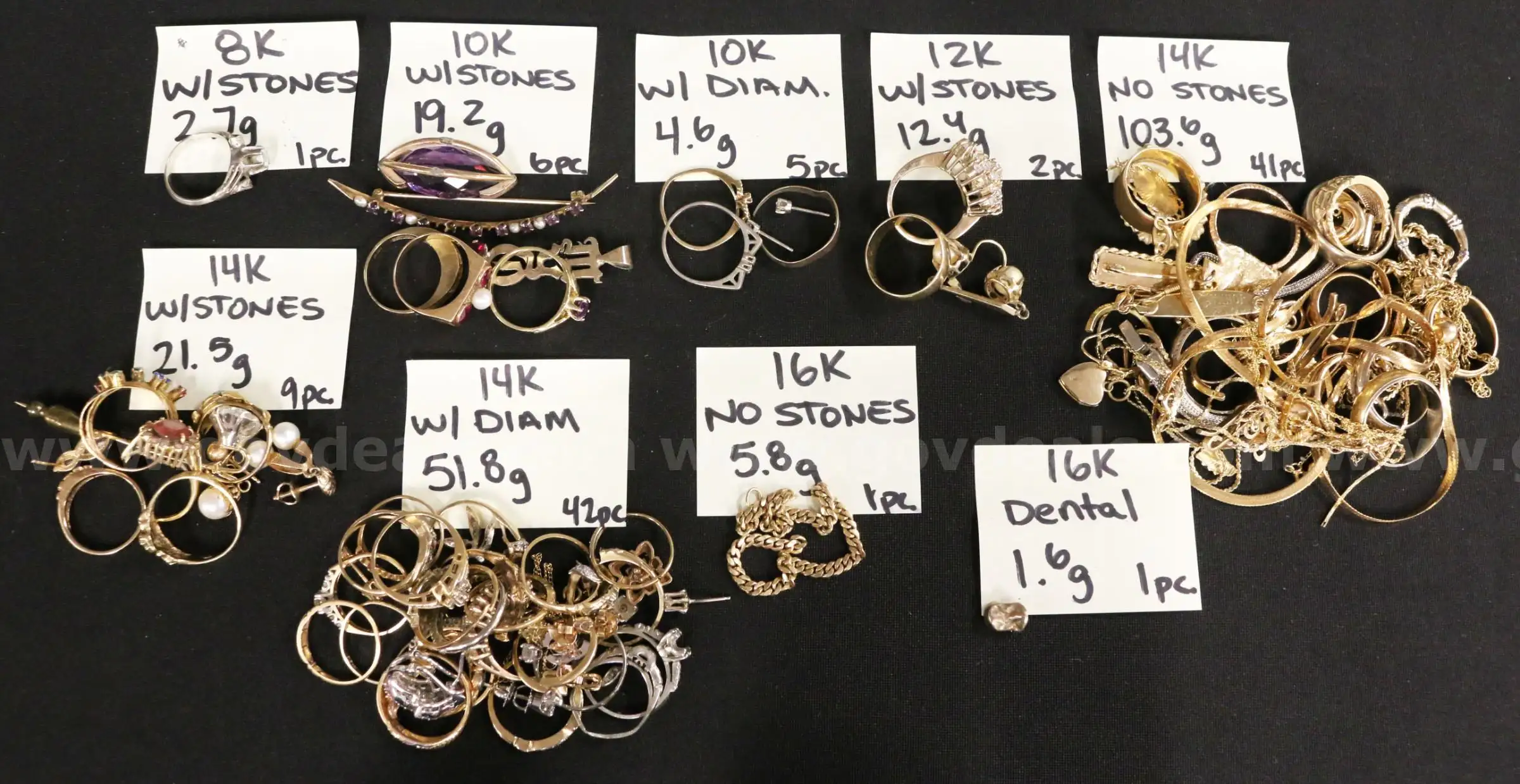 108 Pieces of Assorted Scrap Gold Jewelry 223.2 Grams Total