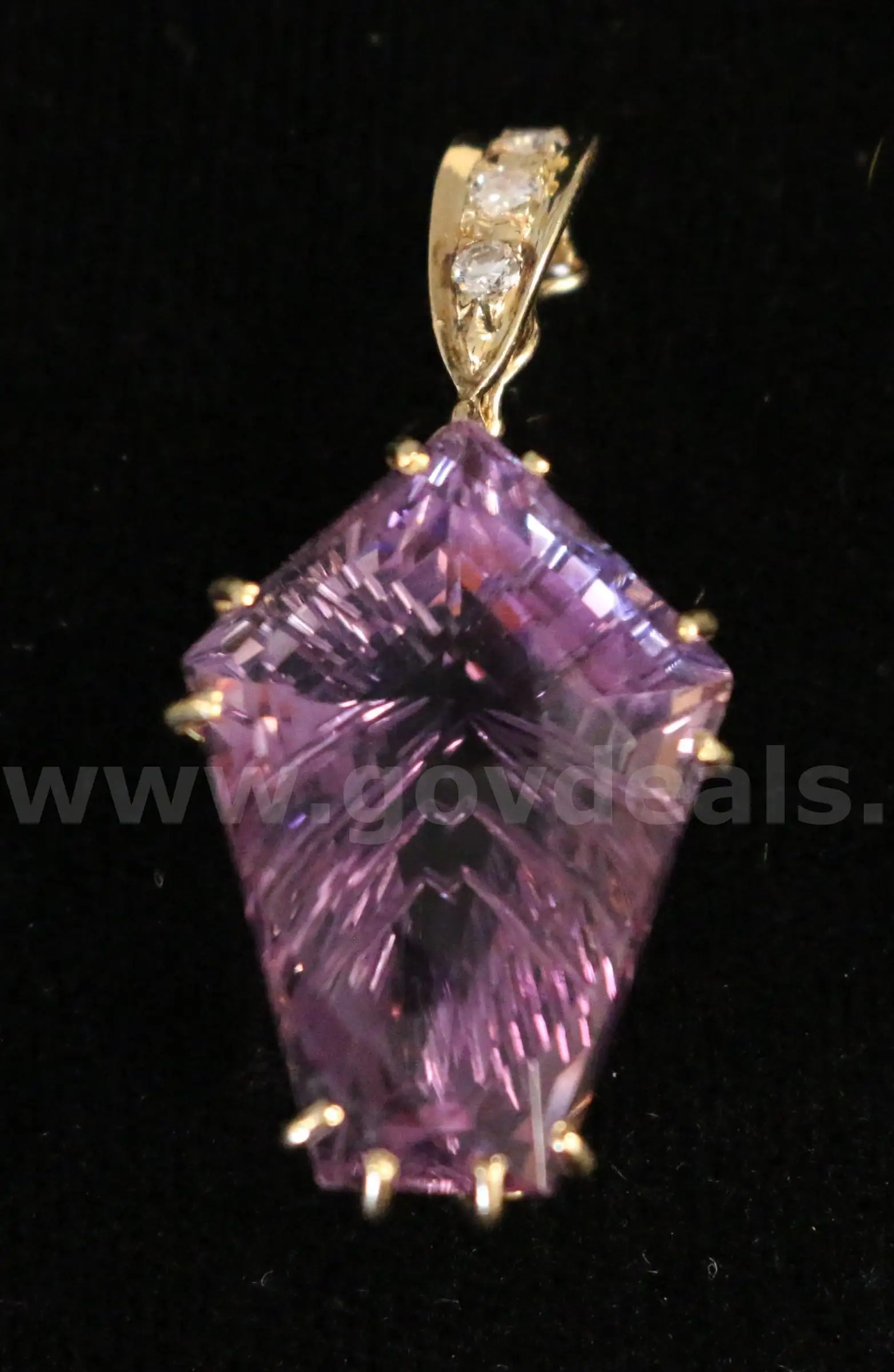 14k Yellow Gold Enhancer Pendant with Fantasy Cut Amethyst 7.9 Grams