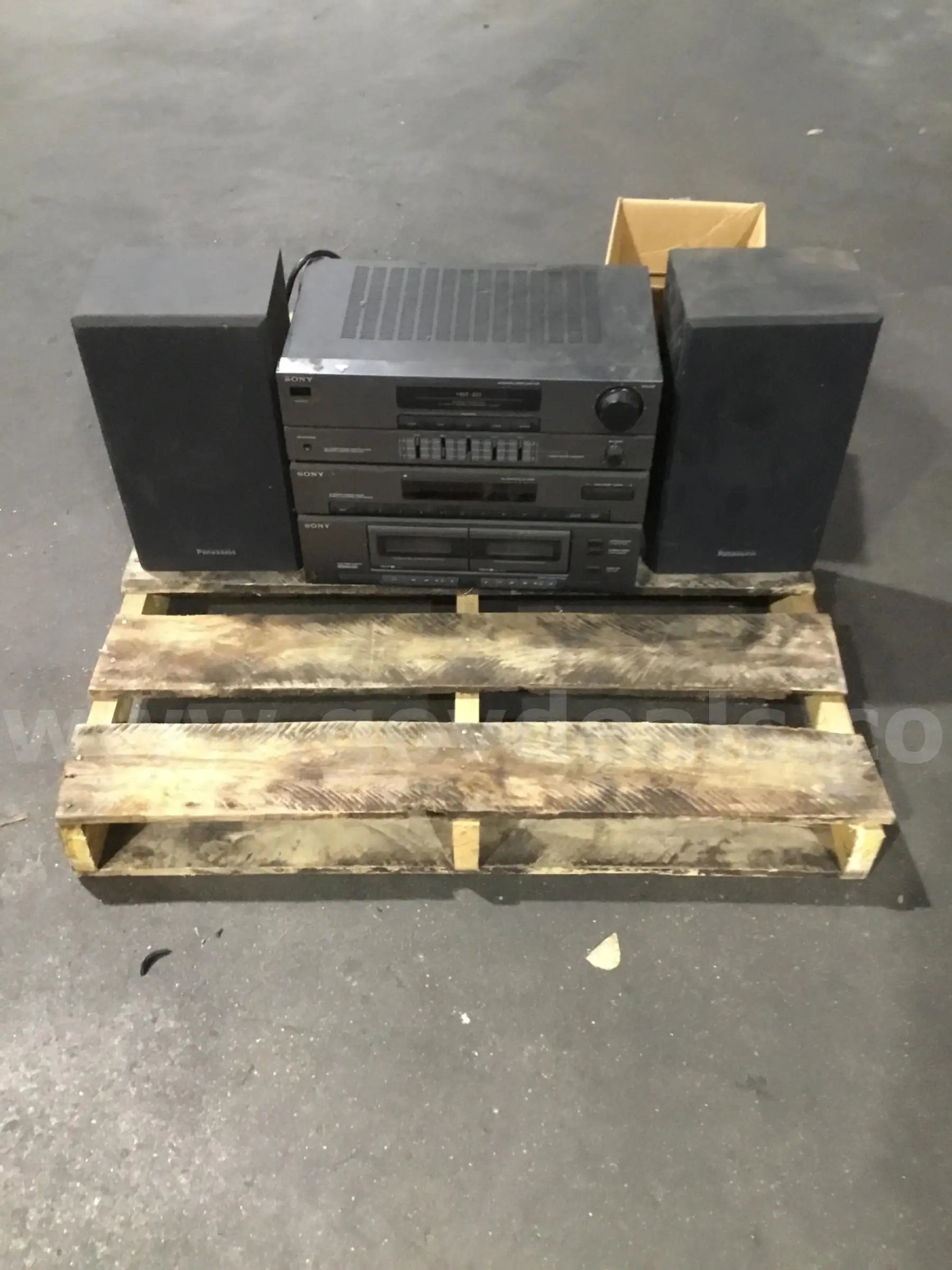 Black Sony HST 221 stereo amplifier with 2 Panasonic sound systems “DH”