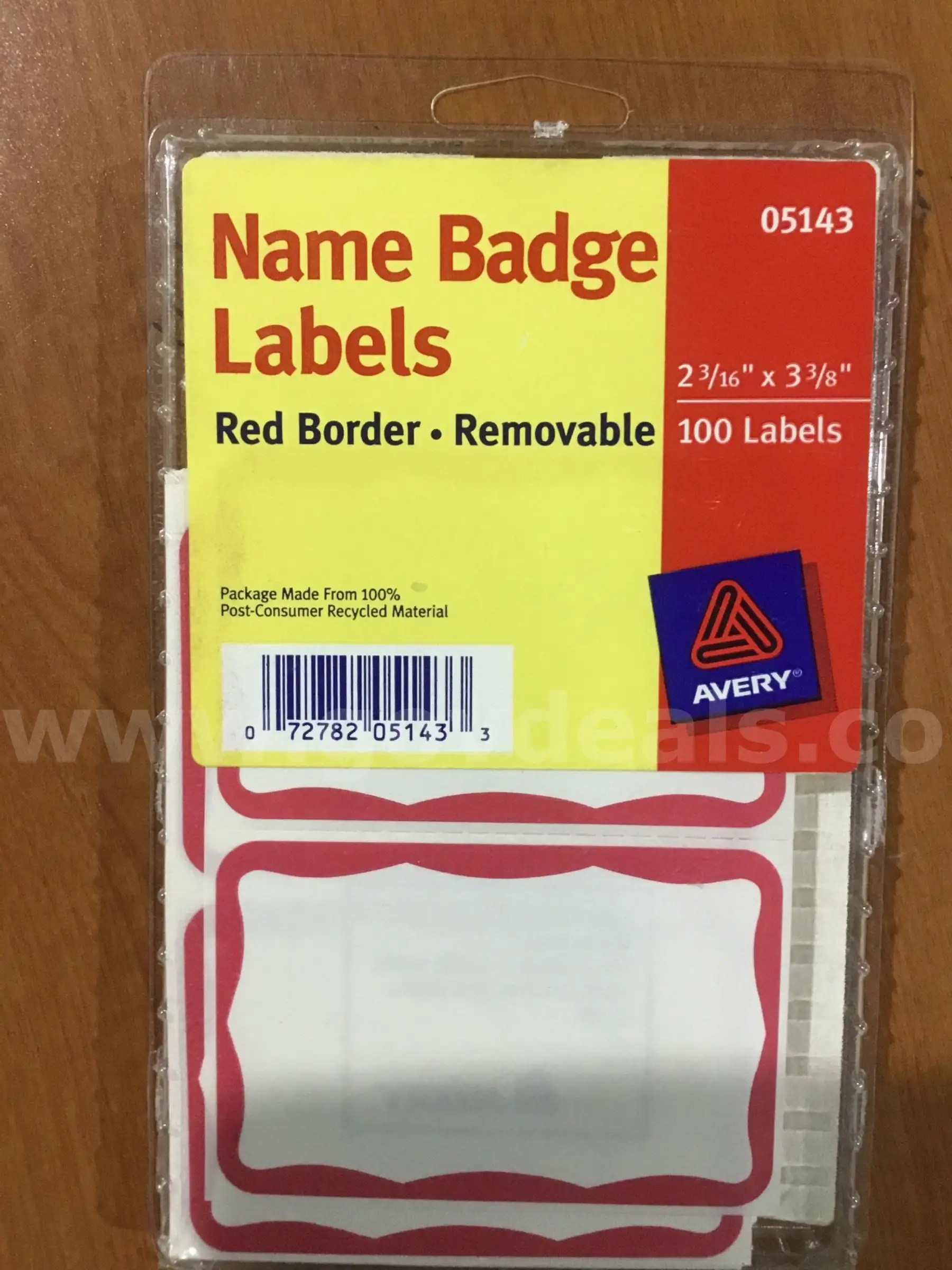 Box of name badge labels “DH”