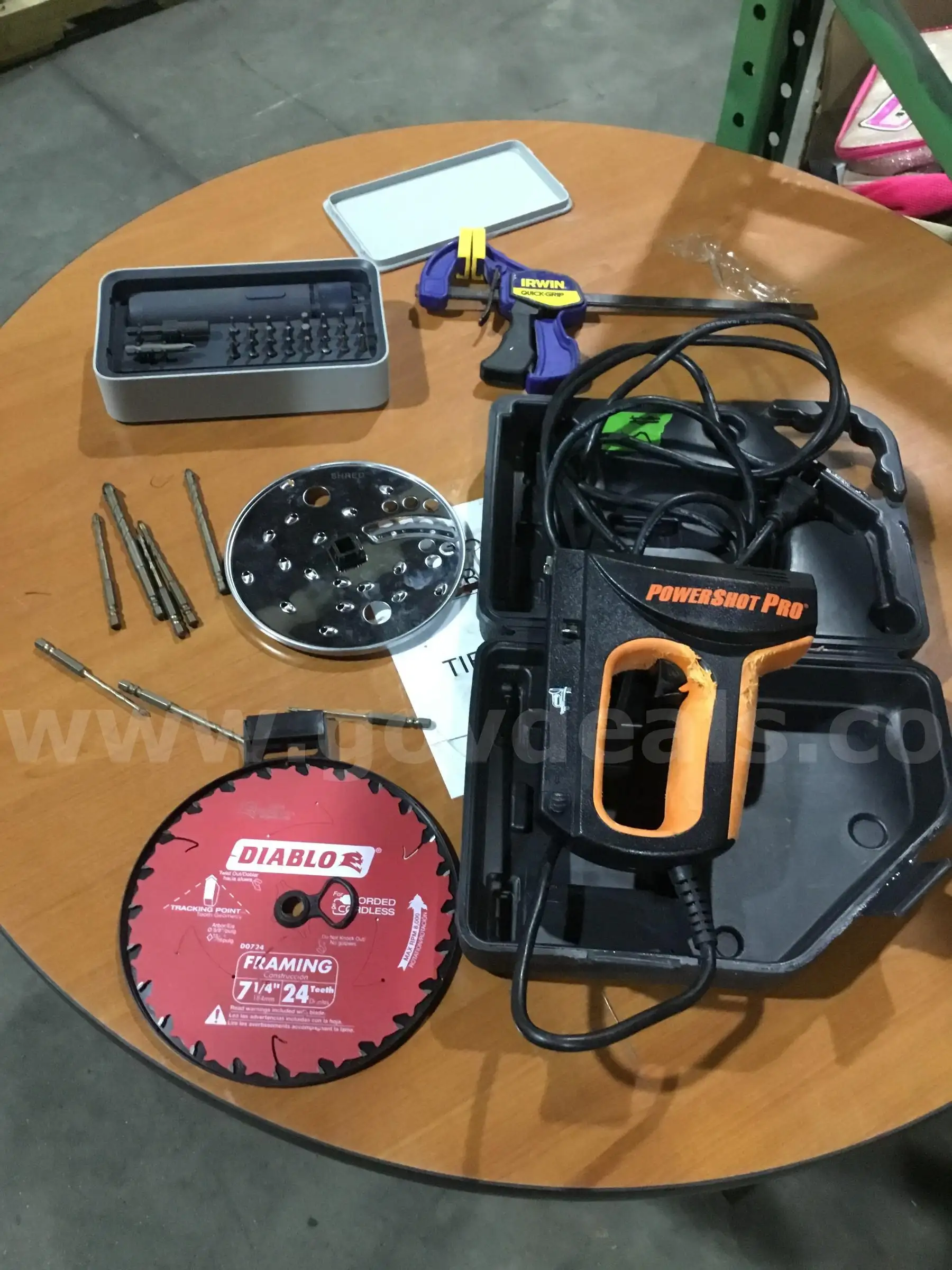 Lot of items-nail gun (IT TURNS ON) diamond cut blade bar clamp tool drill bits kit DH
