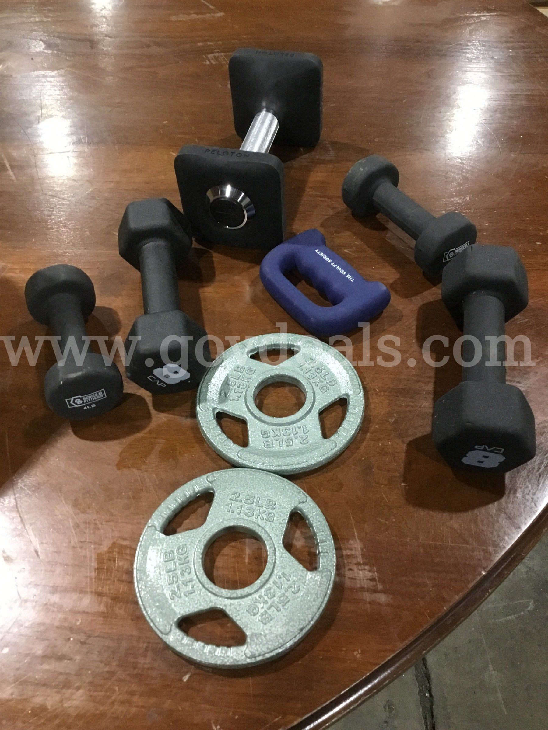 Lot of exercising items-two steel 2.5 pd weights DH