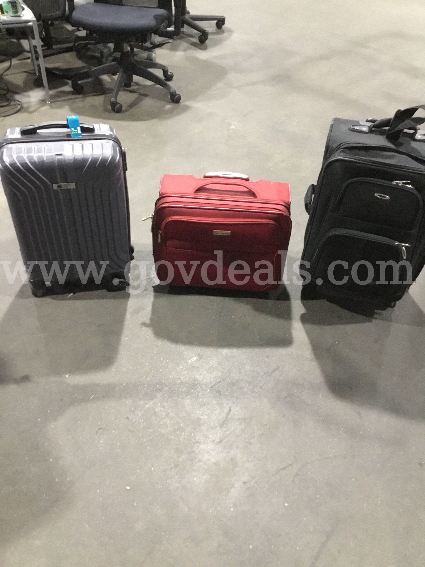 3 luggage bags- a red silk gray & a black luggage bag DH