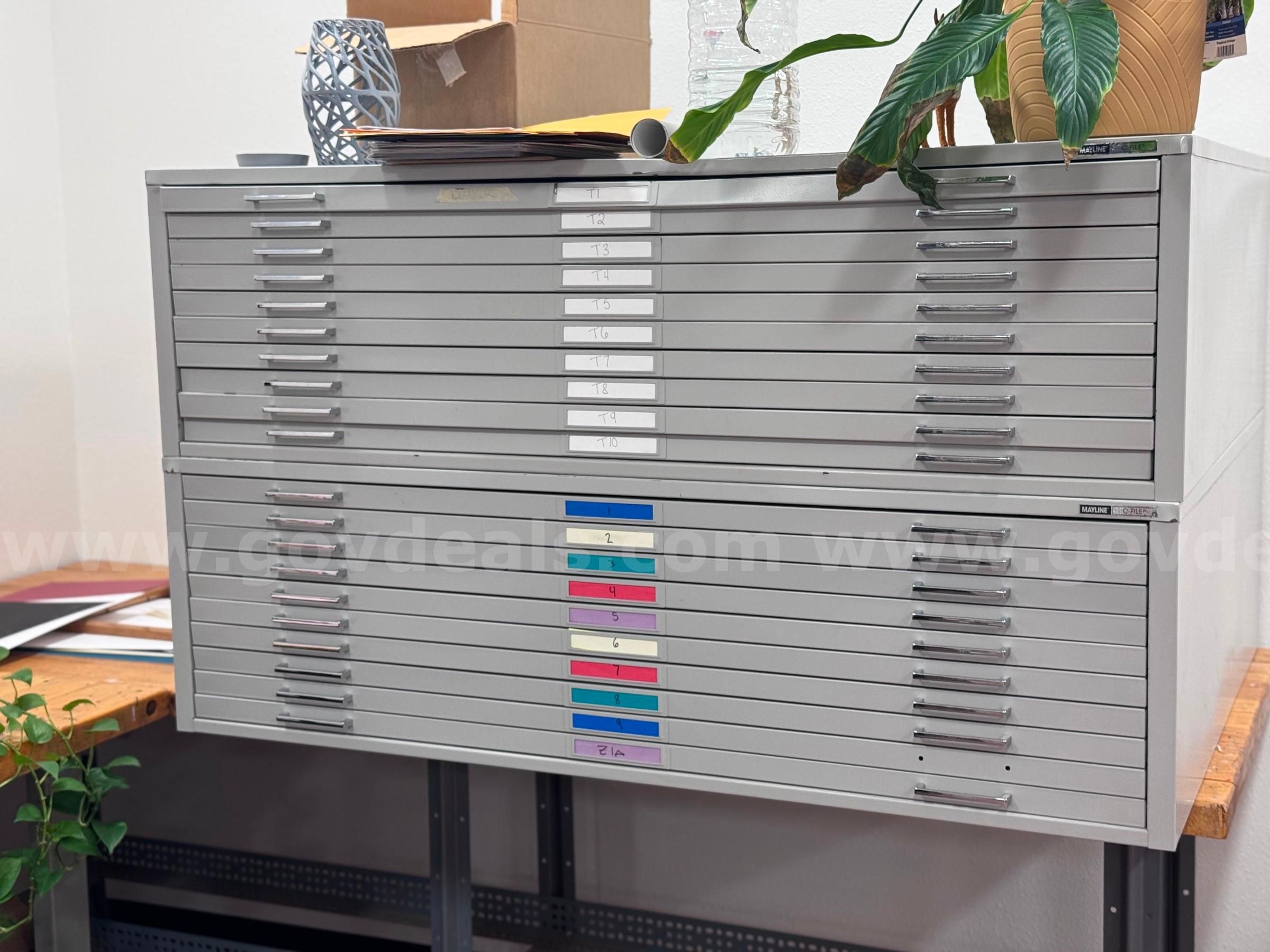 Mayline C-File Ten Drawer Flat File 53” Gray (x2)