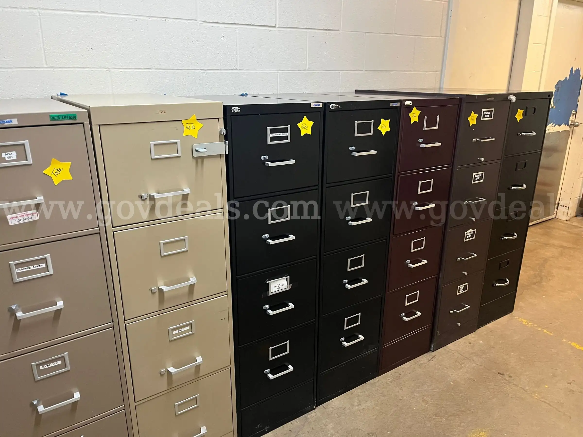 Lot of (15) Various Four-Drawer File Cabinets