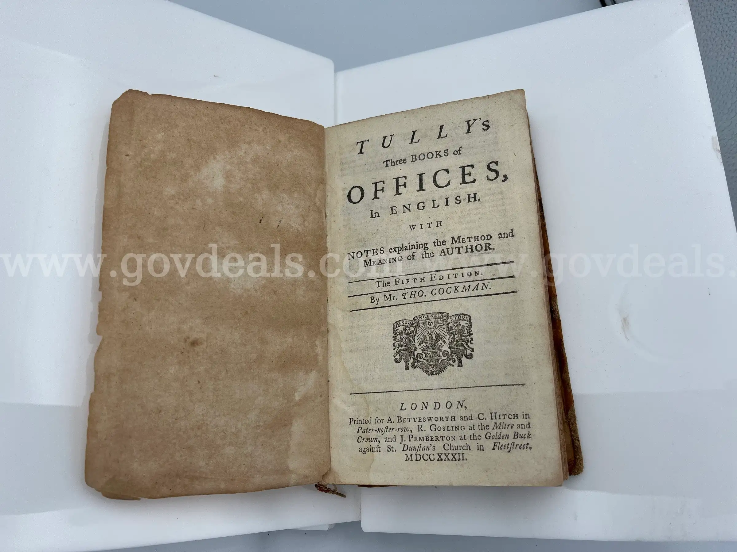 Rare Books Cicero Marcus Tullius Tully s Three Books of Offices in English Pub. 1732
