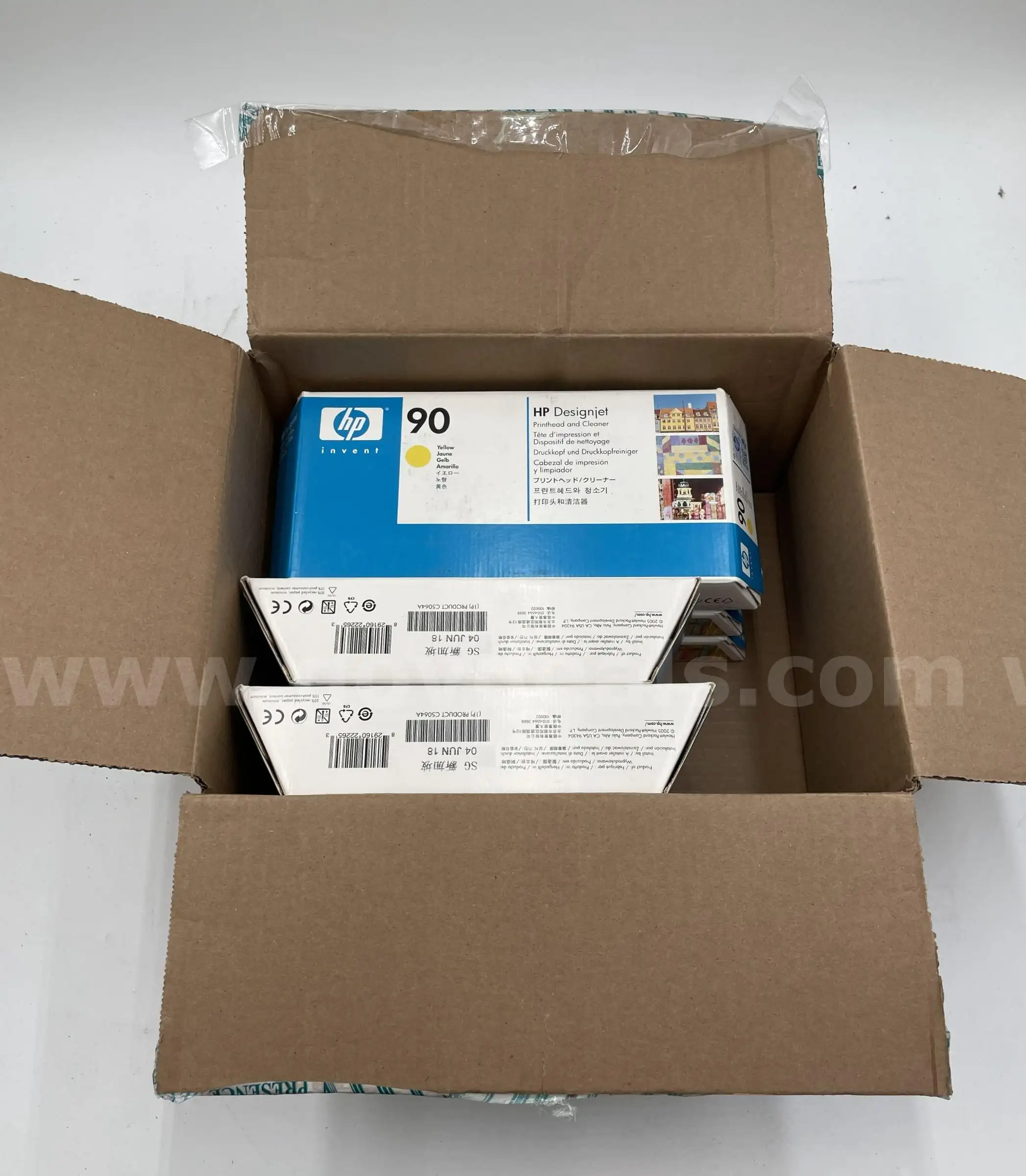 Box of [5] HP 90 Ink Cartridges and Printheads