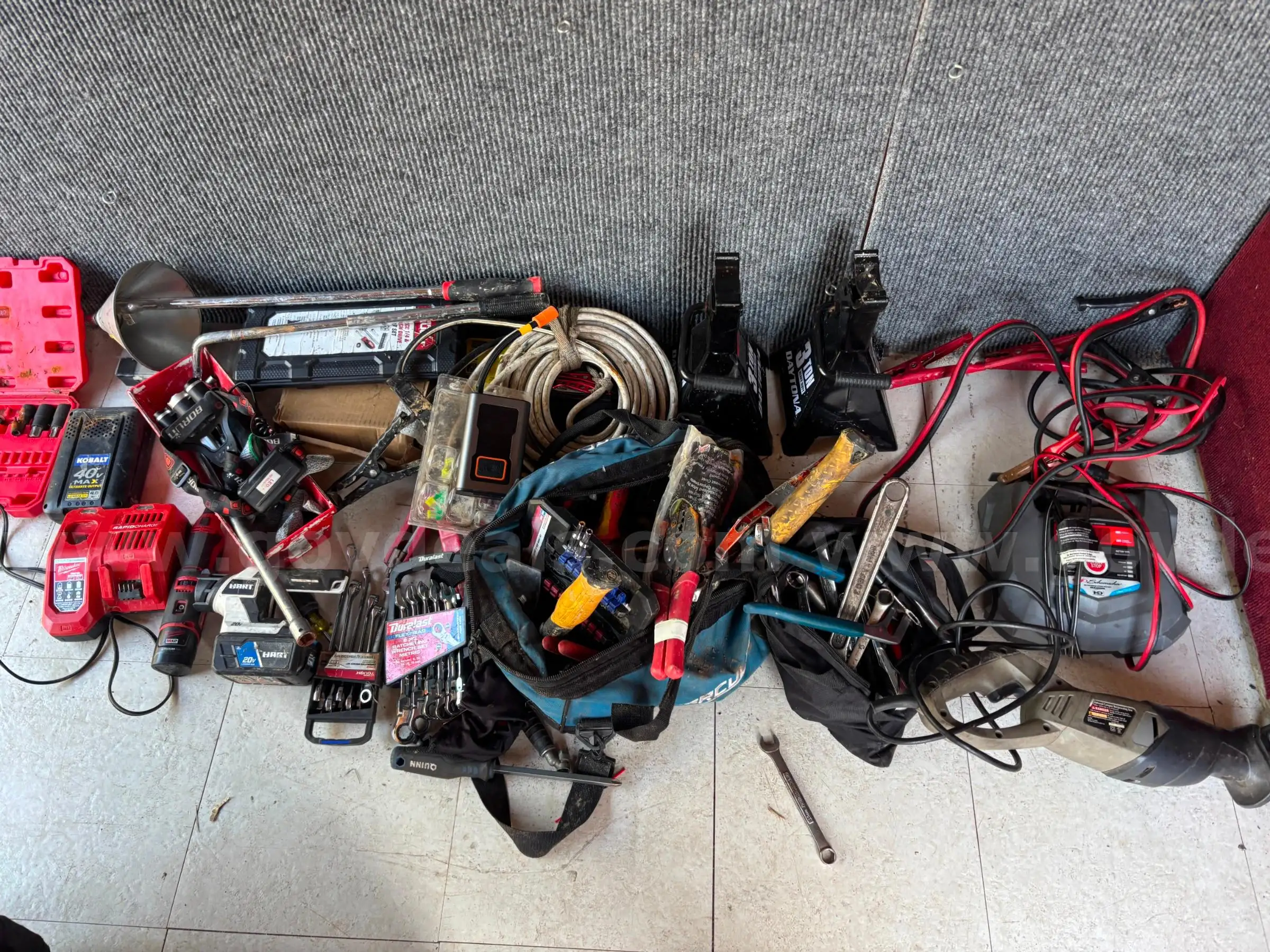 Assorted tools Jack Stands Milwaukee Grinding tool