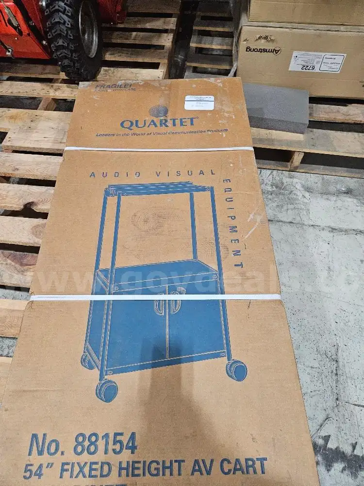 54 Black Audio Visual Cart w Cabinet by Quartet for Auction. Sold As Is.