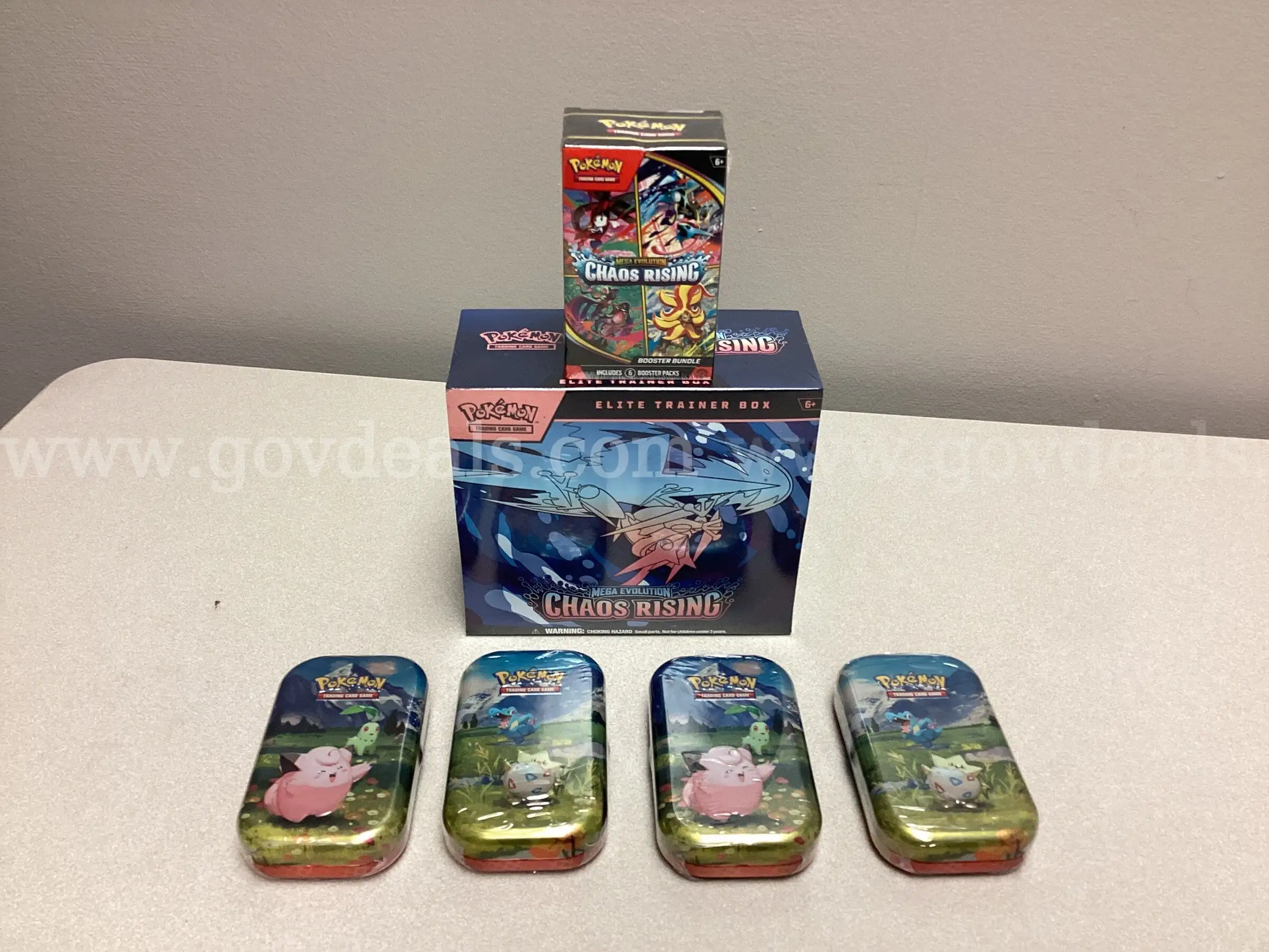 Pokemon Mega Evolution Chaos Rising Elite Trainer Box Booster Bundle & 3 Mini tins