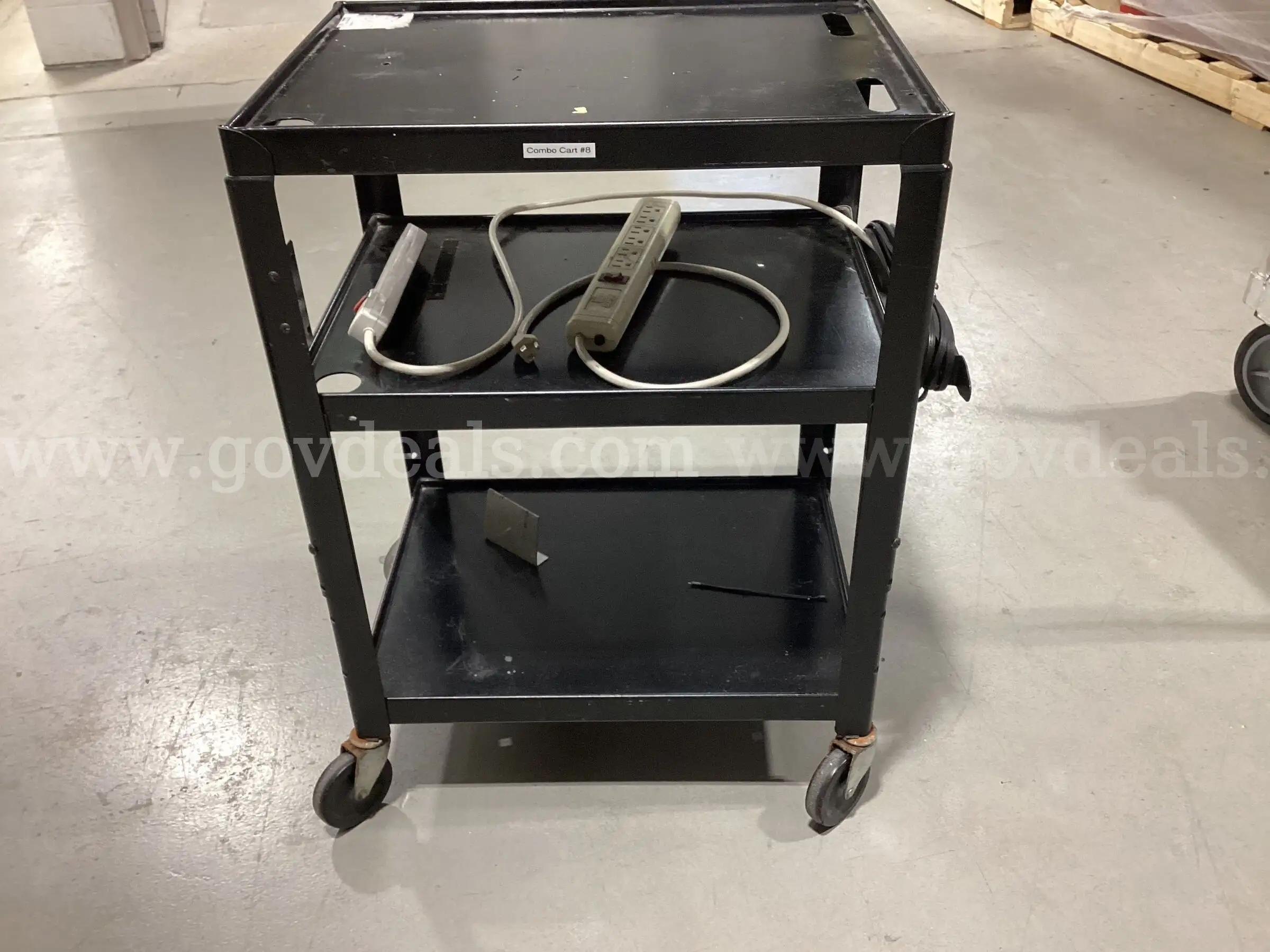 Heavy Duty Luxor Metal AV Cart 3-Shelf Rolling Media Cart with Outlets