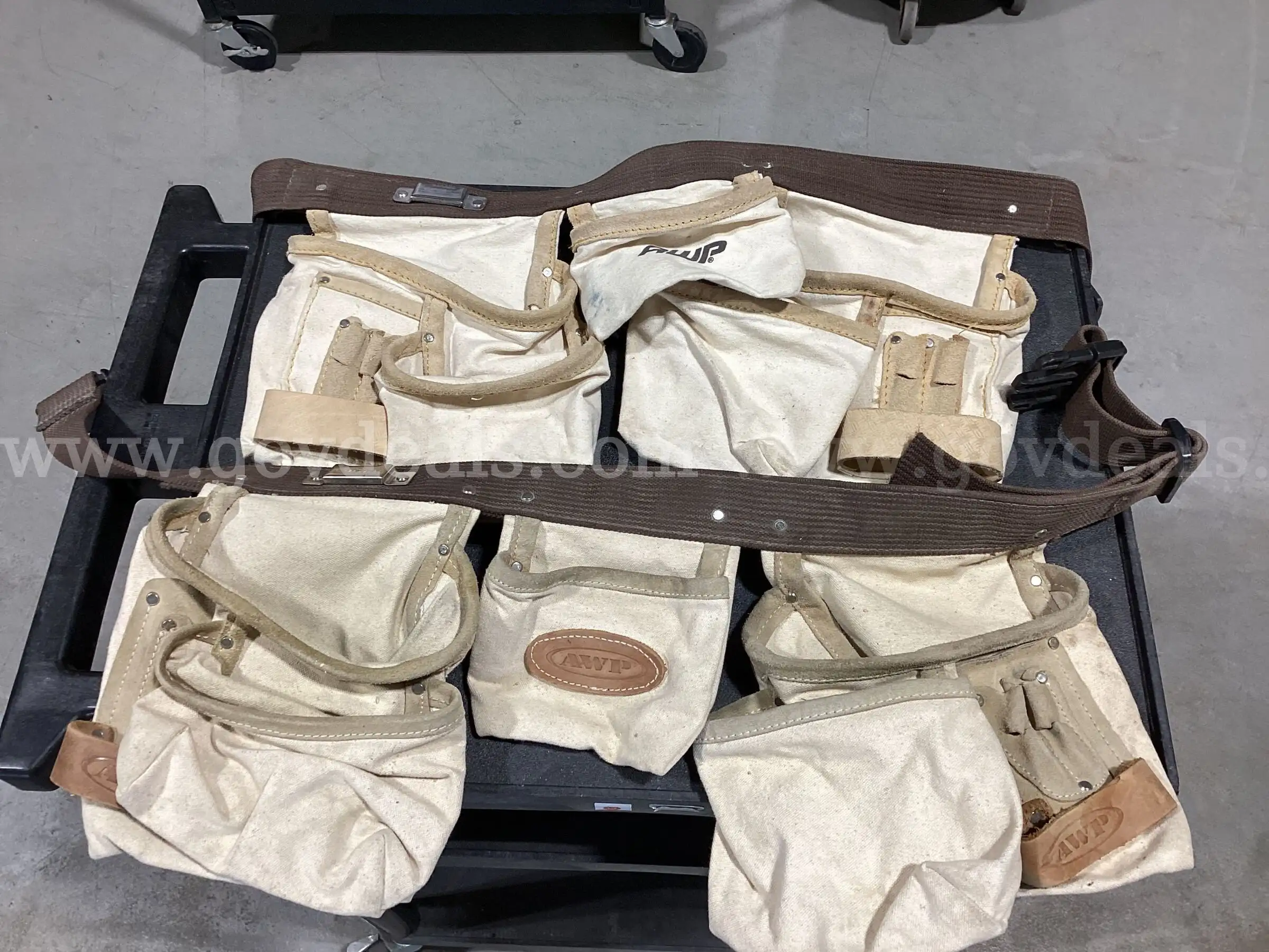 (Lot of 2) AWP Heavy-Duty Canvas & Leather Construction Tool Belts Aprons - Used