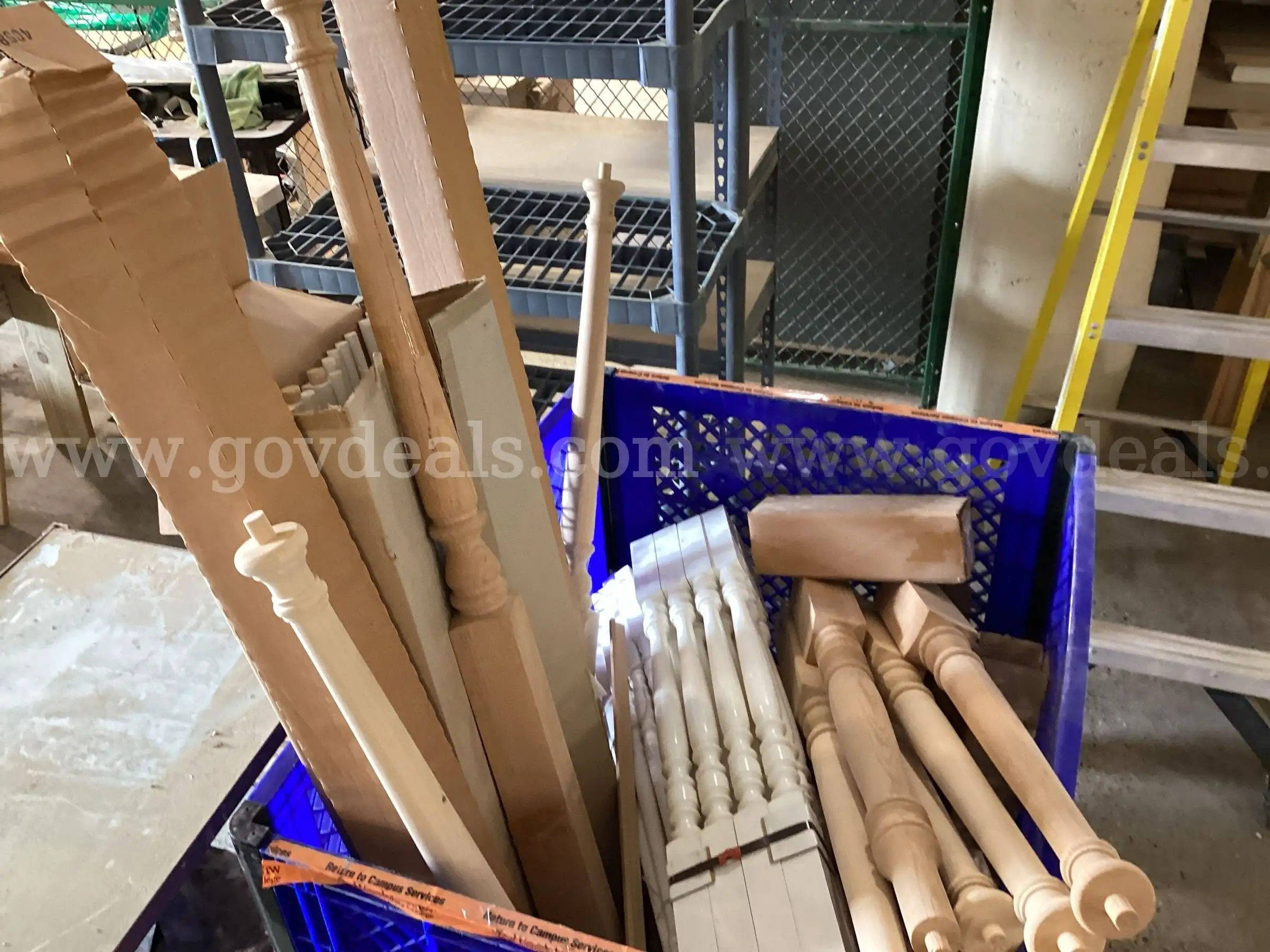Assorted Wooden Stair Balusters & Newel Posts Lot Unfinished Wood & Painted Spindles