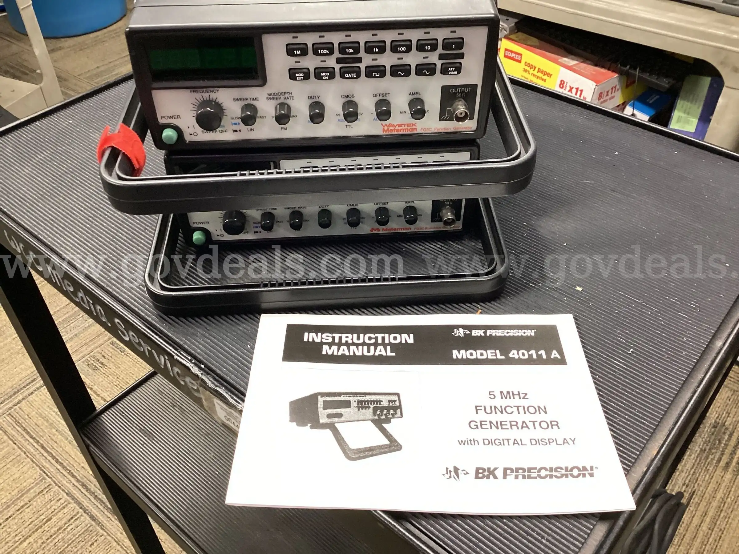 Lot of 2 Meterman FG3C Function Generators 0.3Hz-3MHz w B&K Precision 4011A Manual - AS-IS Untested