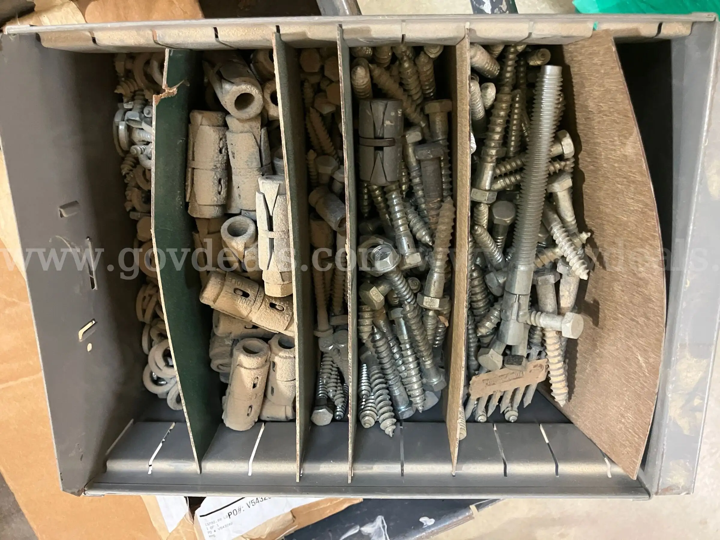 Metal Hardware Bin Drawer w Heavy Duty Masonry Anchors & Lag Bolts Lot