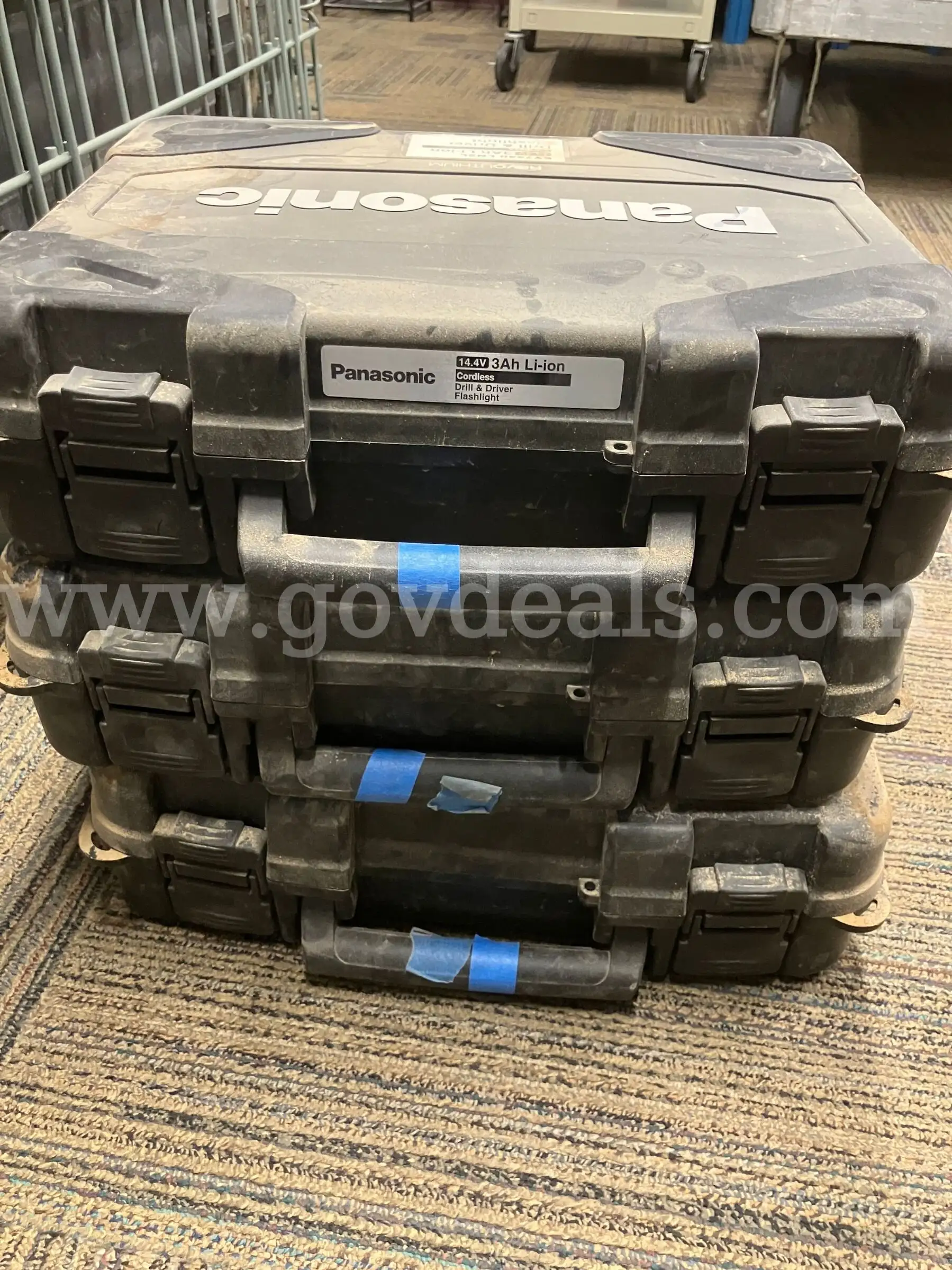 Lot of 3 Panasonic Power Tool Hard Cases + Panasonic Flashlight Work Light