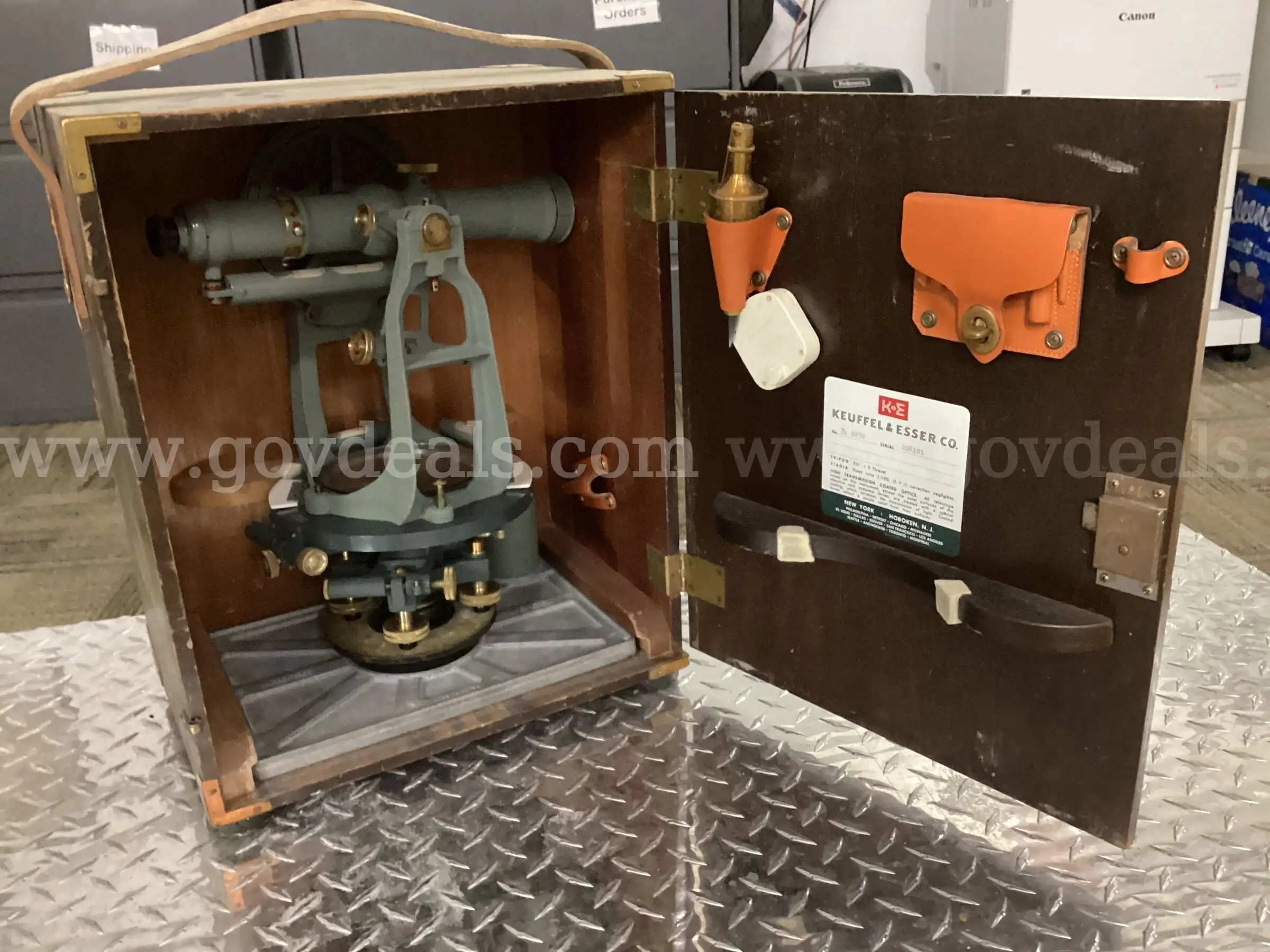 Vintage Keuffel & Esser (K&E) Surveying Transit No. 74 0070 with Original Wooden Case & Accessories