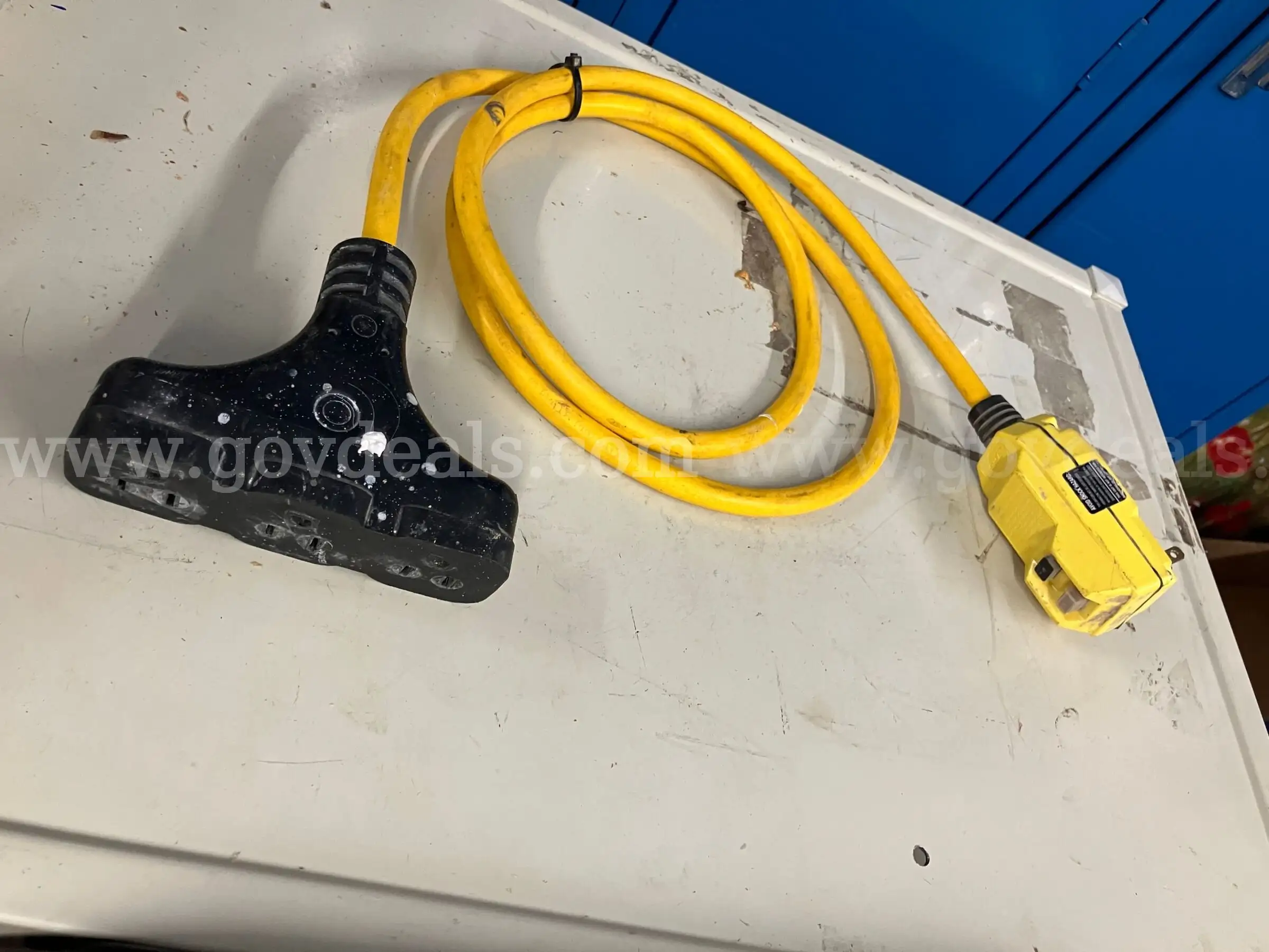 Heavy-Duty Yellow Extension Cord with Inline GFCI & Triple-Tap End