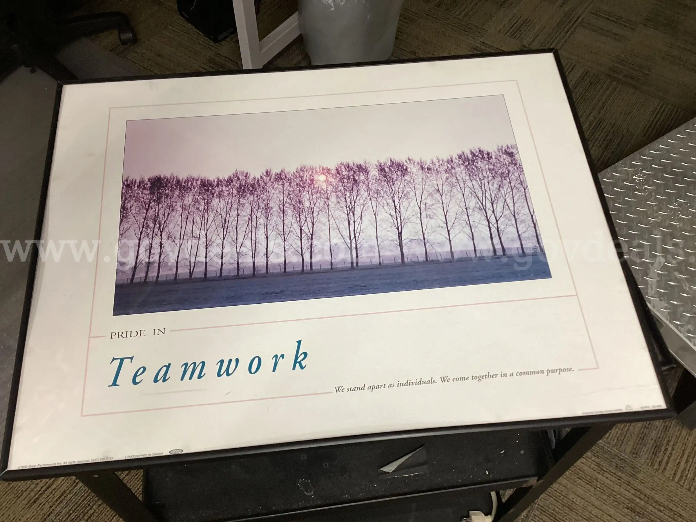 Vintage Framed Office Poster Pride in Teamwork Trees Landscape 24x18