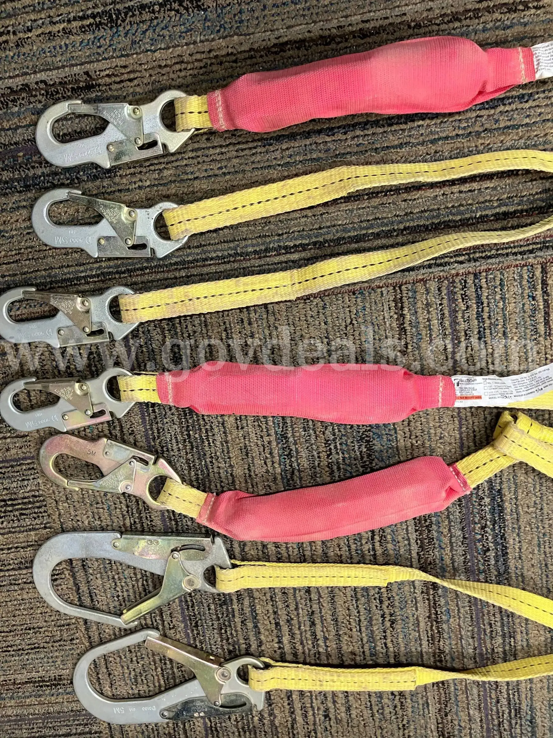Lot of 3 FallTech 6 Shock Absorbing Safety Lanyards - Single & Y-Leg (7256LT 5M Snap & Rebar Hooks)