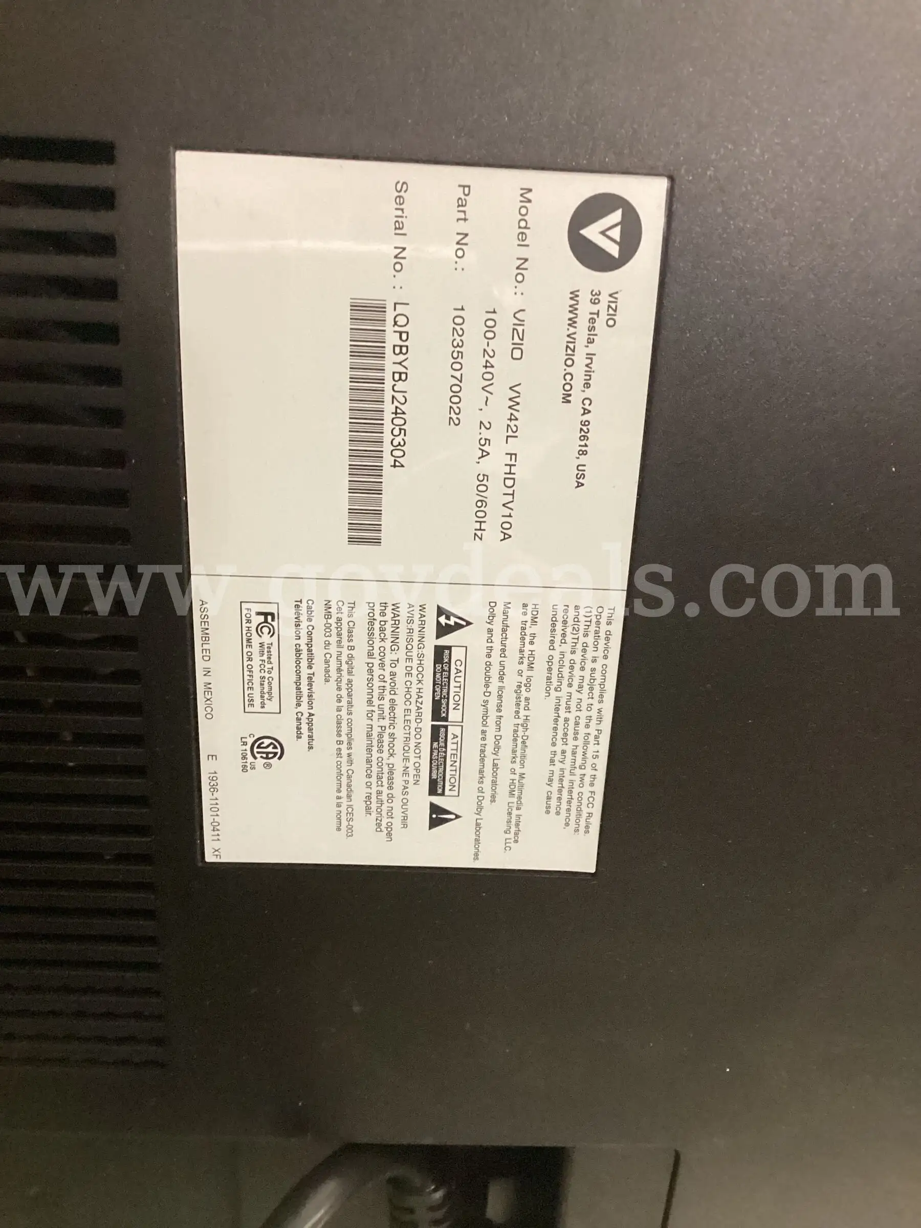 VIZIO 42 1080p Full HD LCD TV (VW42L FHDTV10A) Tested & Working (No Remote)