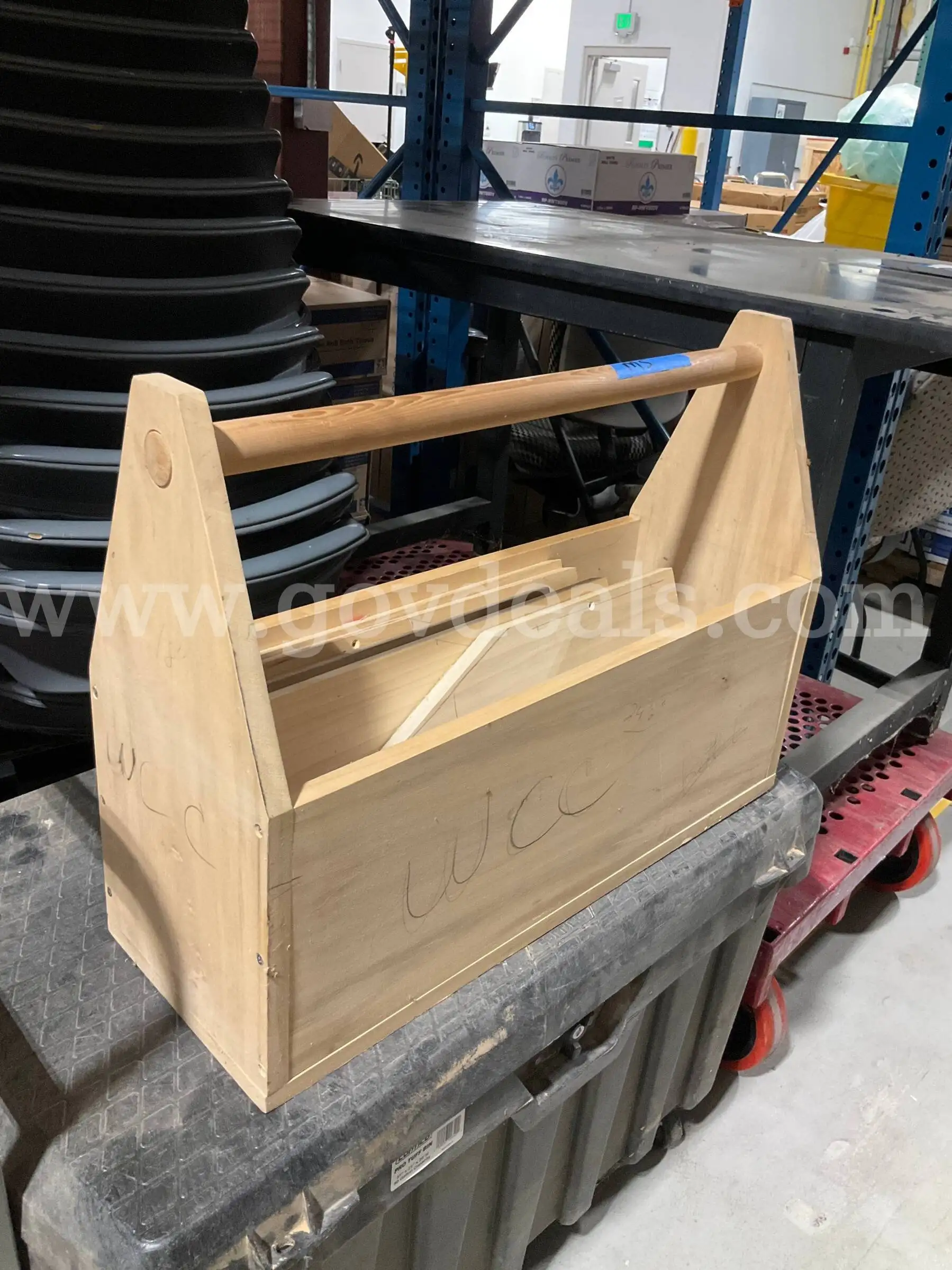 Handcrafted Wooden Tool Tote Caddy w Handle & Dividers - Workshop Garden Storage Box