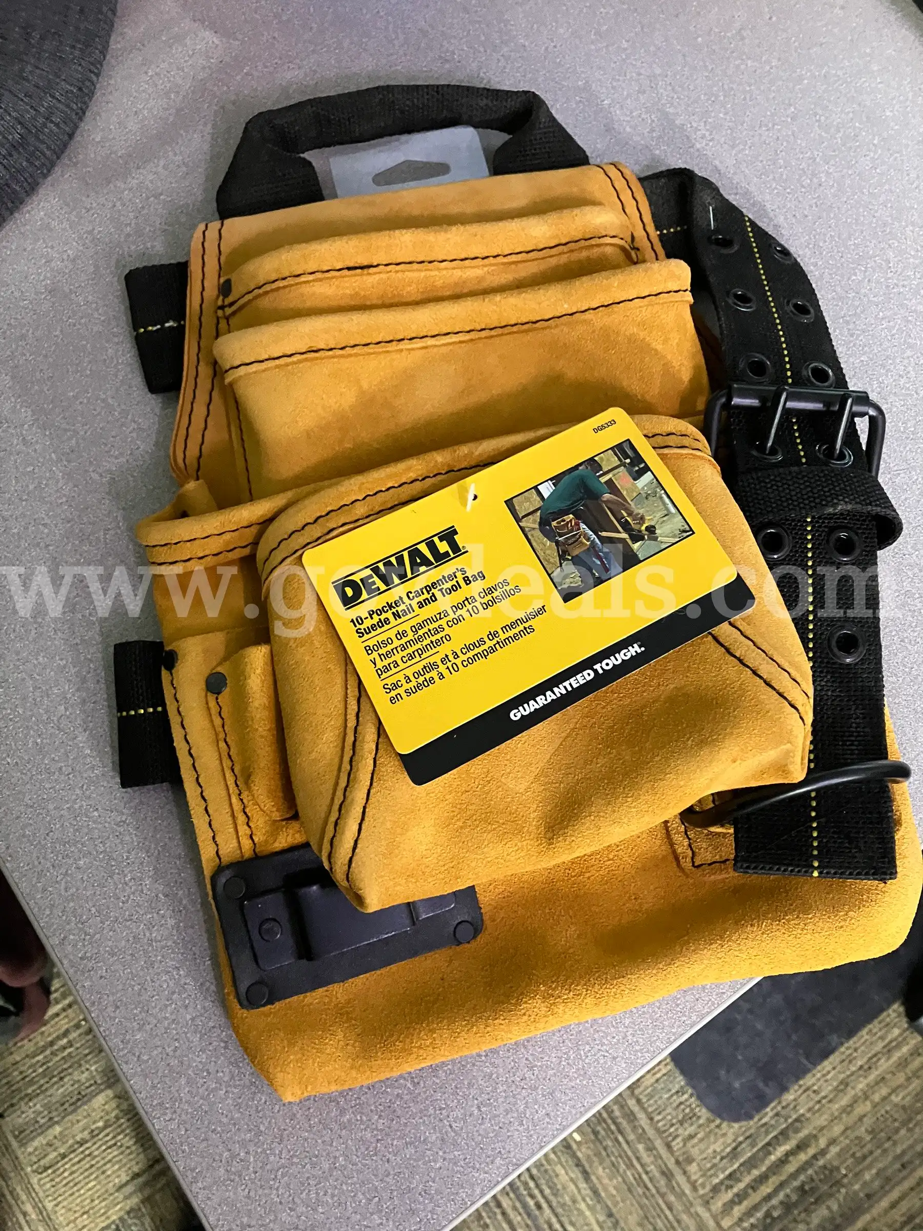 DEWALT DG5333 Heavy-Duty Leather Tool Pouch with Adjustable Webbed Belt NWT