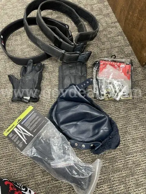 Lot of Former Police Department Uniform Accessories Gloves Belts Hat Buckles & Miscellaneous Items