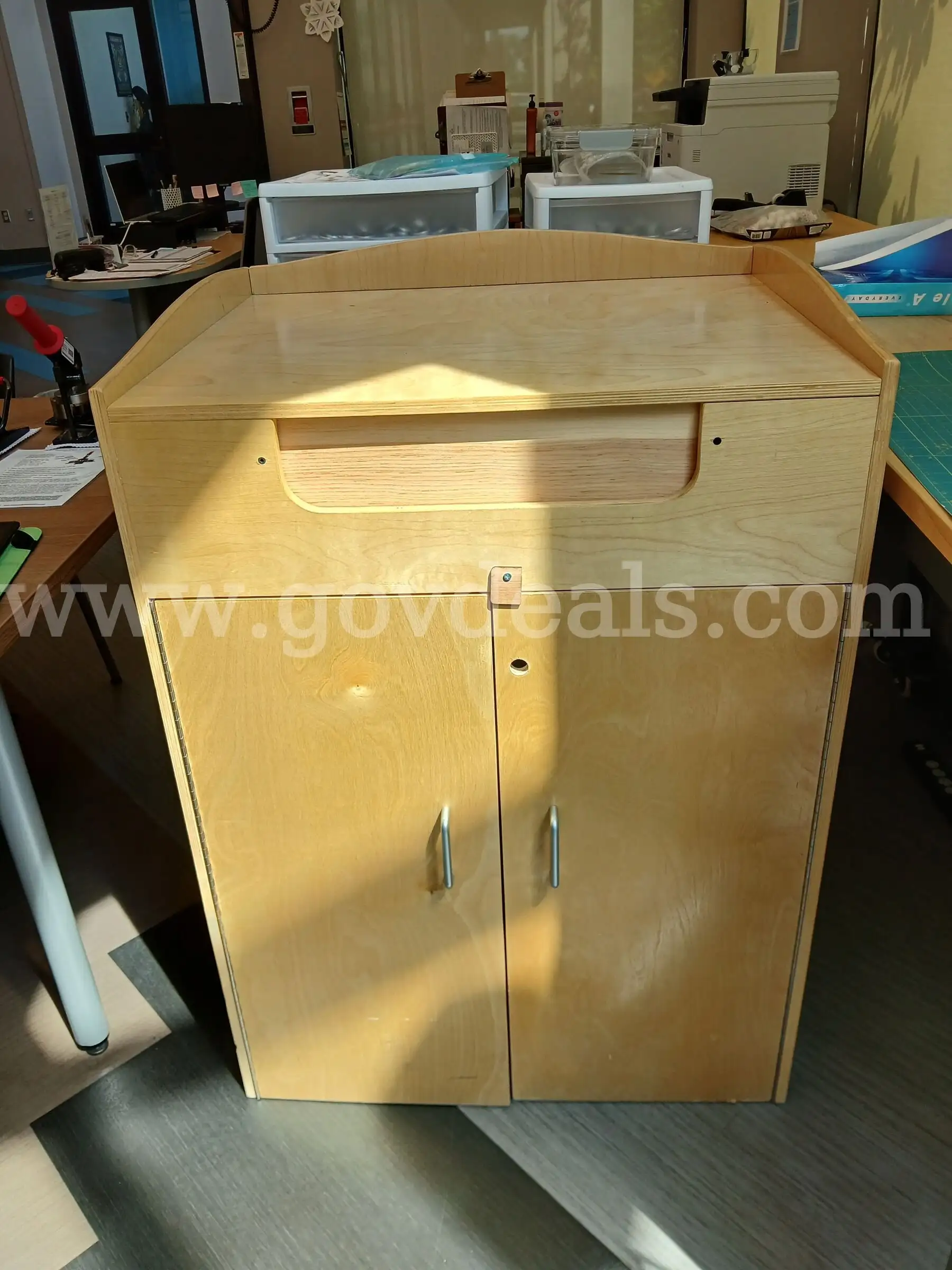 Wooden Library Book Drop Cabinet. Could have OPAC on top surface