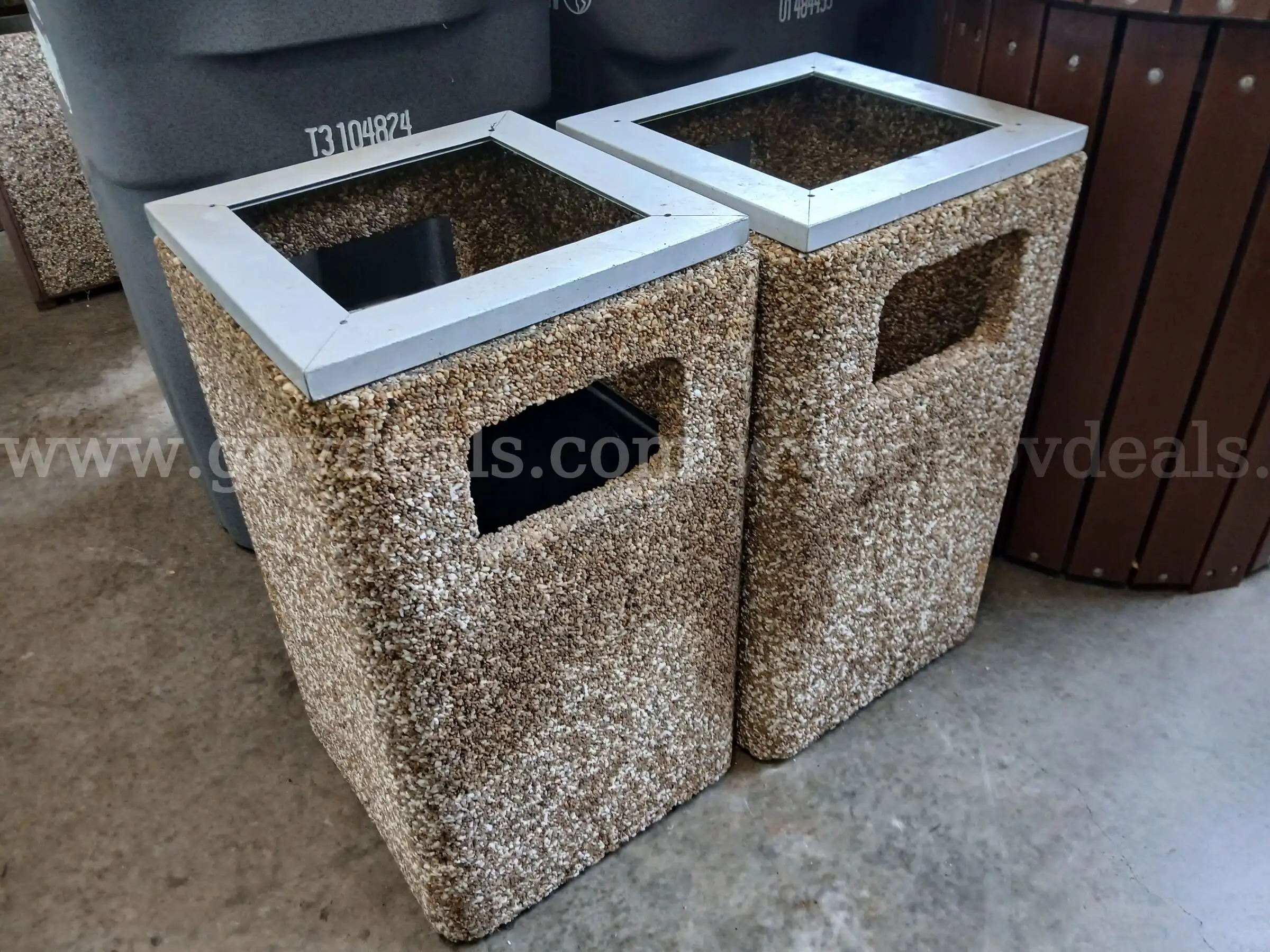 Lot of (2) Concrete side outdoor trash containers.