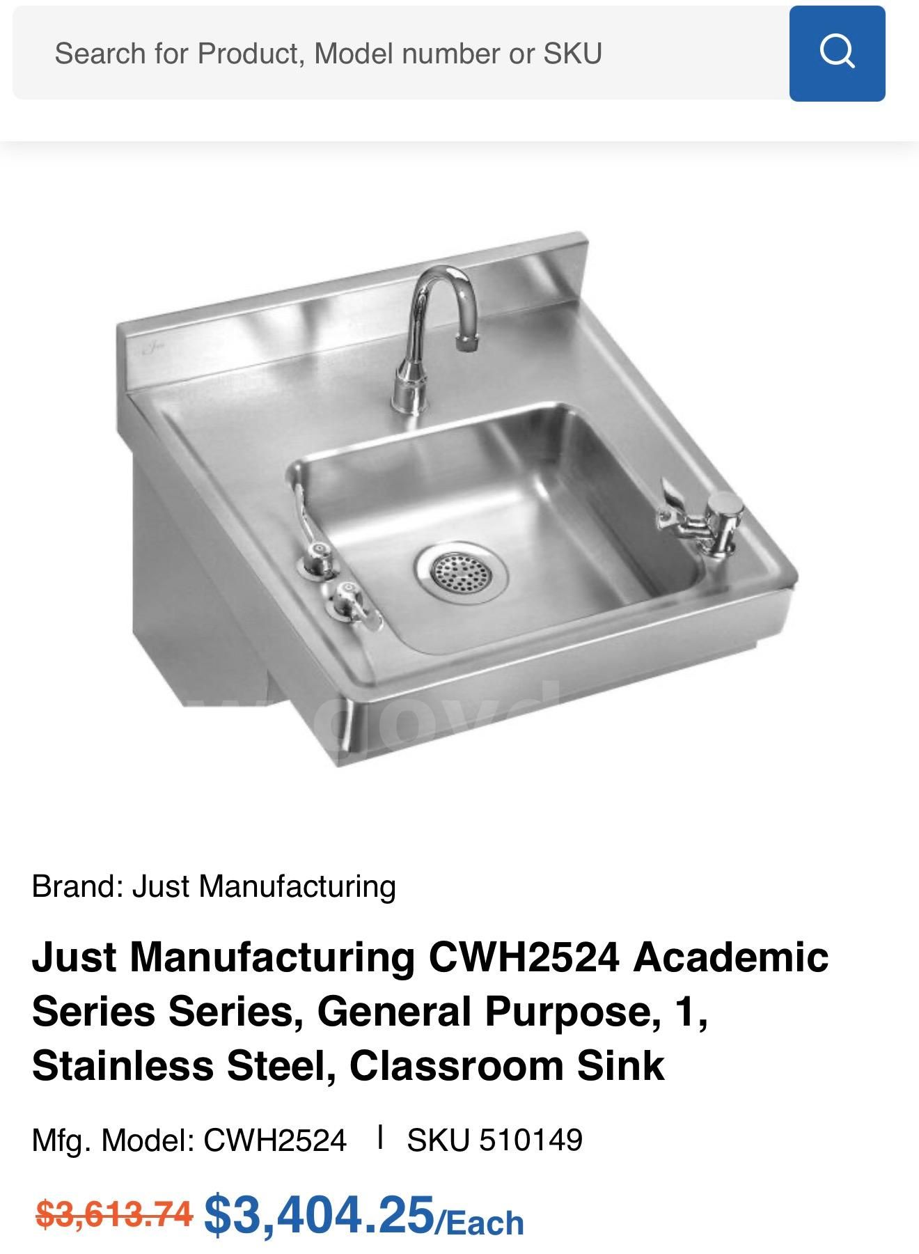 Academic Series Stainless Steel Classroom Sink - CWH2524