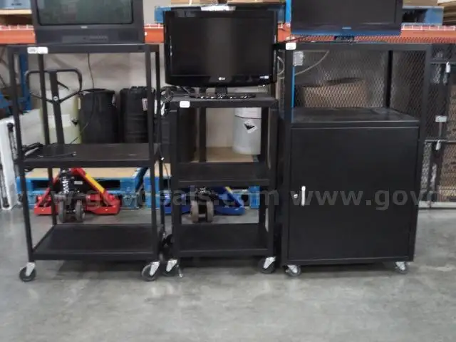 Lot of (3) Black Metal Media Rolling Carts.
