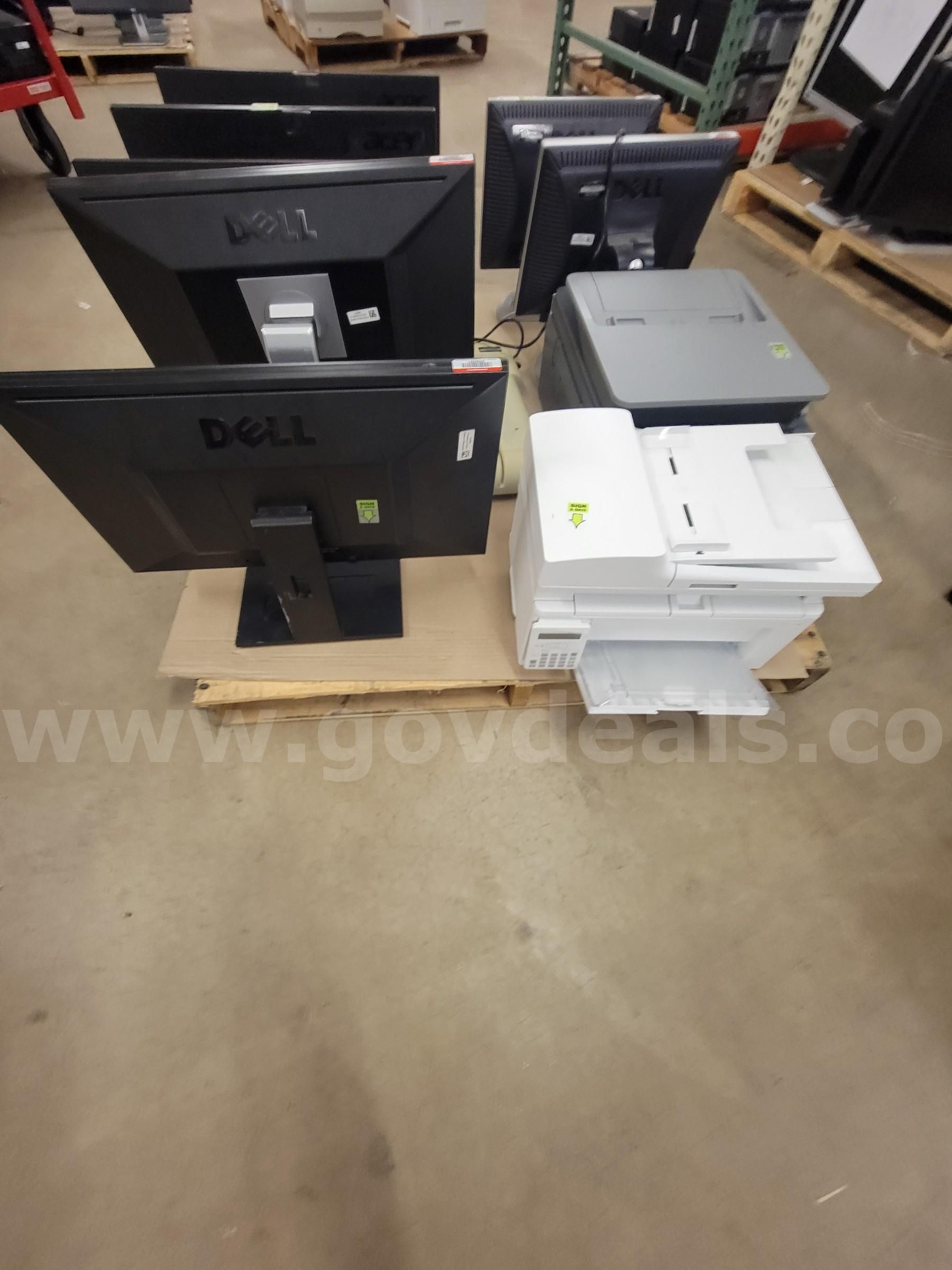 LOT OF 10 (MONITORS PRINTERS AND HOLE PUNCH)