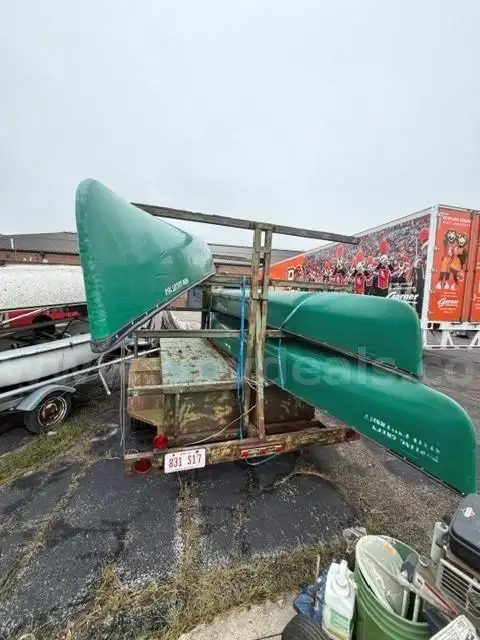 Three (3) Canoes with Utility Storage Trailer - Used - Sold As-Is