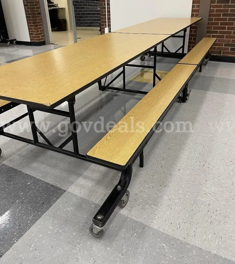 Lot of 18 Mobile Folding Cafeteria Tables with Bench Seating
