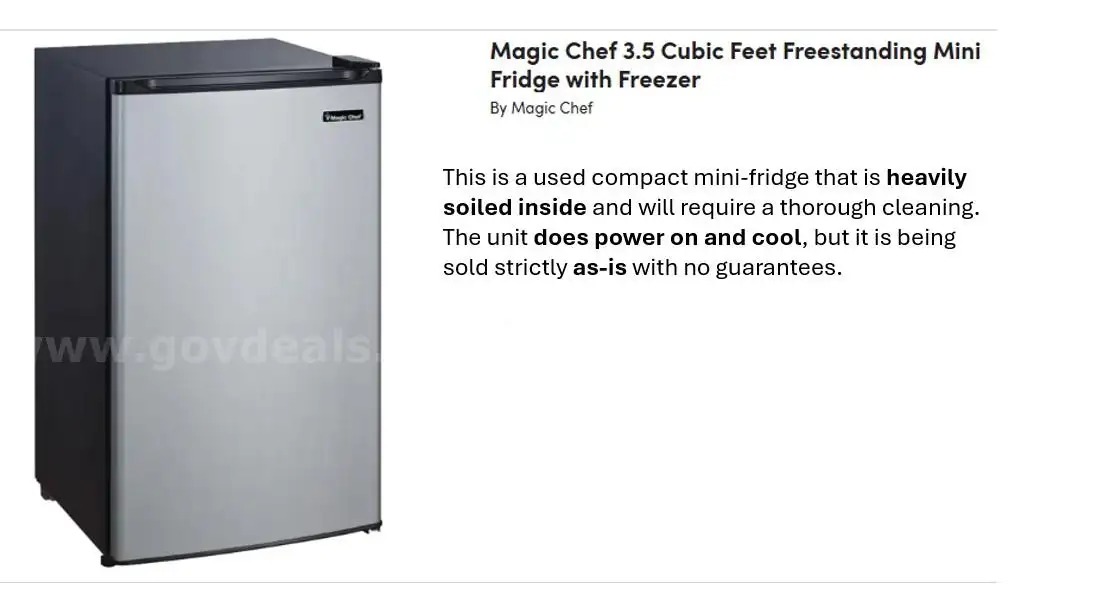 Asset ID #5496 Magic Chef 3.5 cubic Feet Freestanding Mini Fridge with Freezer.