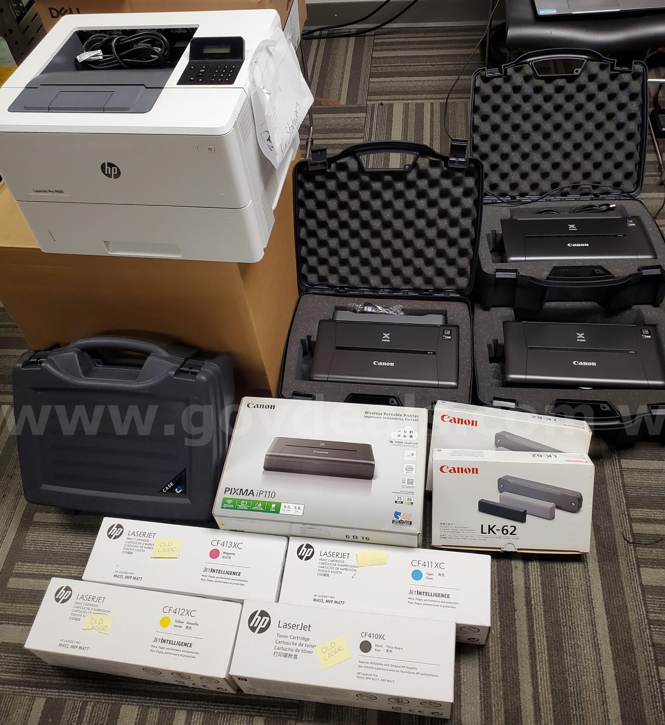 Printer Lot HP LaserJet Pro M501 4 Canon Pixma iP110 (Wireless Portable Printers) with hard cases et
