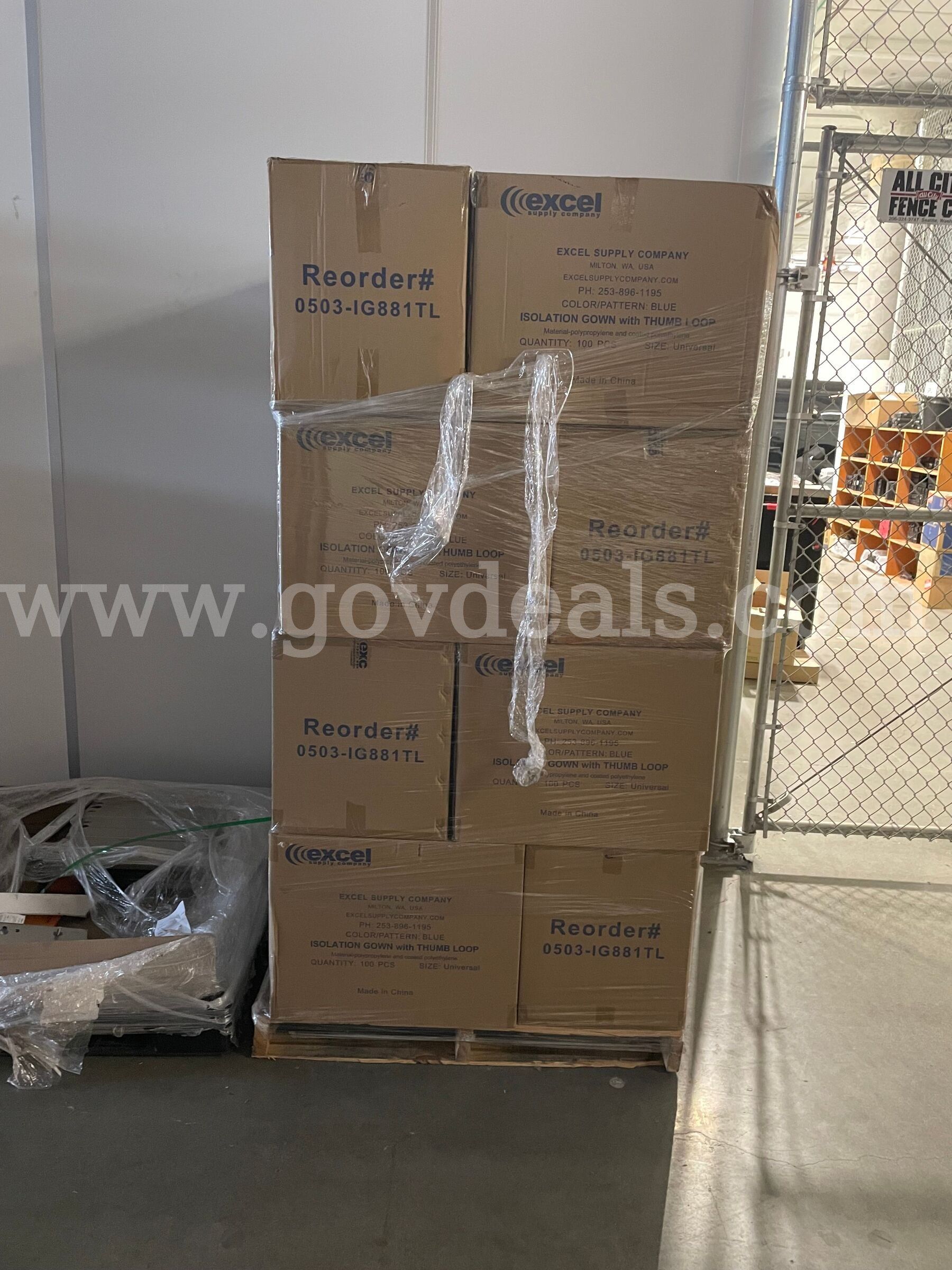 Lot of 4 Pallets of Excel Isolation Gown with Thumb Loop
