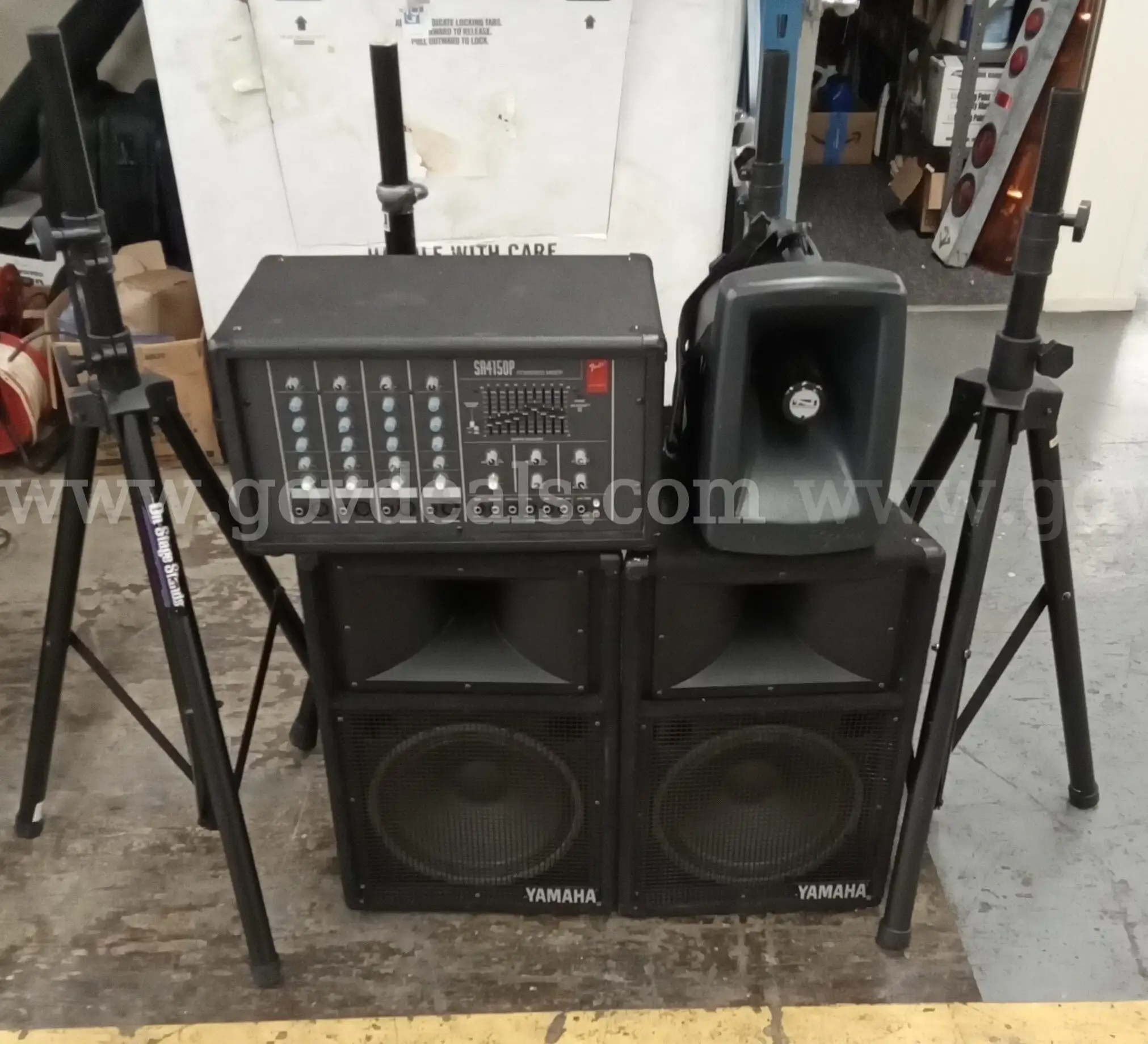 Sound System with Amplifier Speakers and Stands PRE-OWNED DS18598 99238 DSP