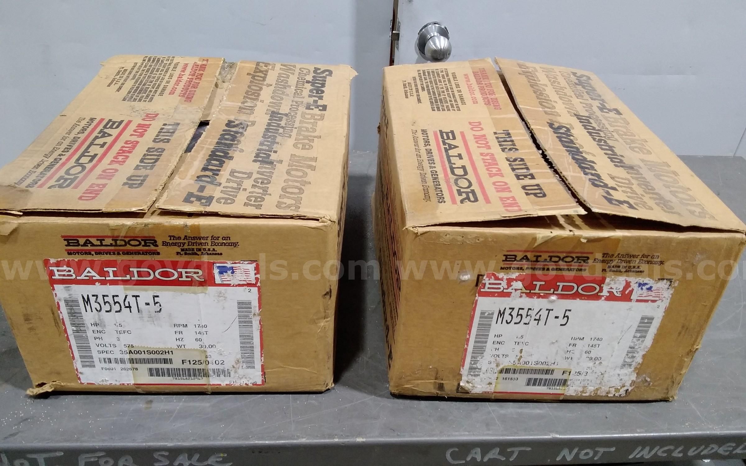 Lot of (2) Baldor Electric motors Model M3554T-5 1.5 HP 3PH 575 Volts. New unused