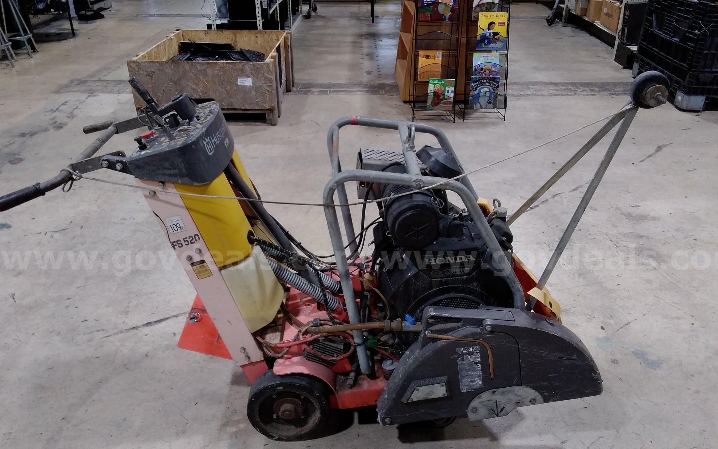 Husqvarna FS520 walk behind flat saw powered by a Honda GX630 gasoline engine with electric start..
