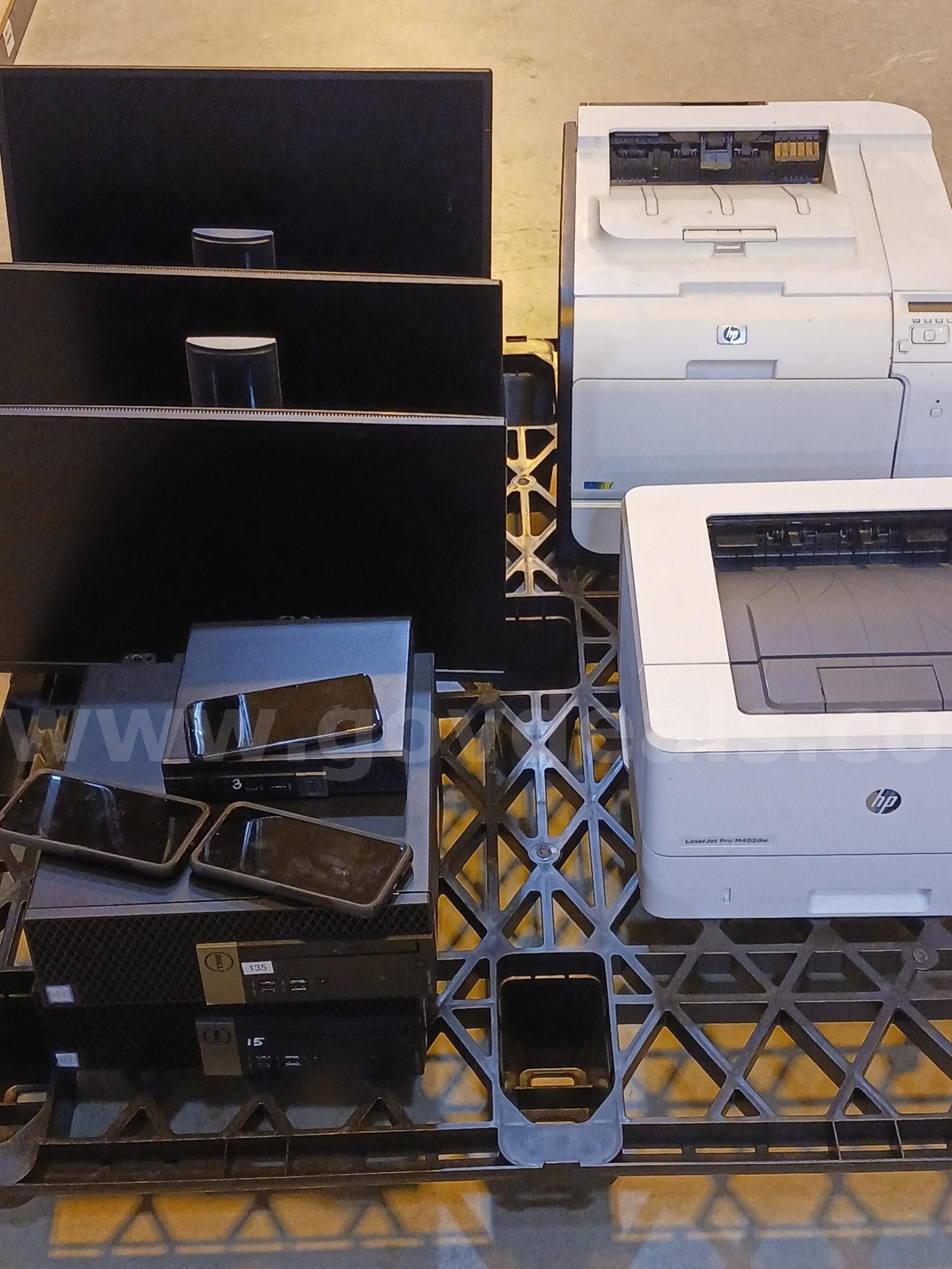 3 desktop computers 3 monitors 3 cell phones 2 printers
