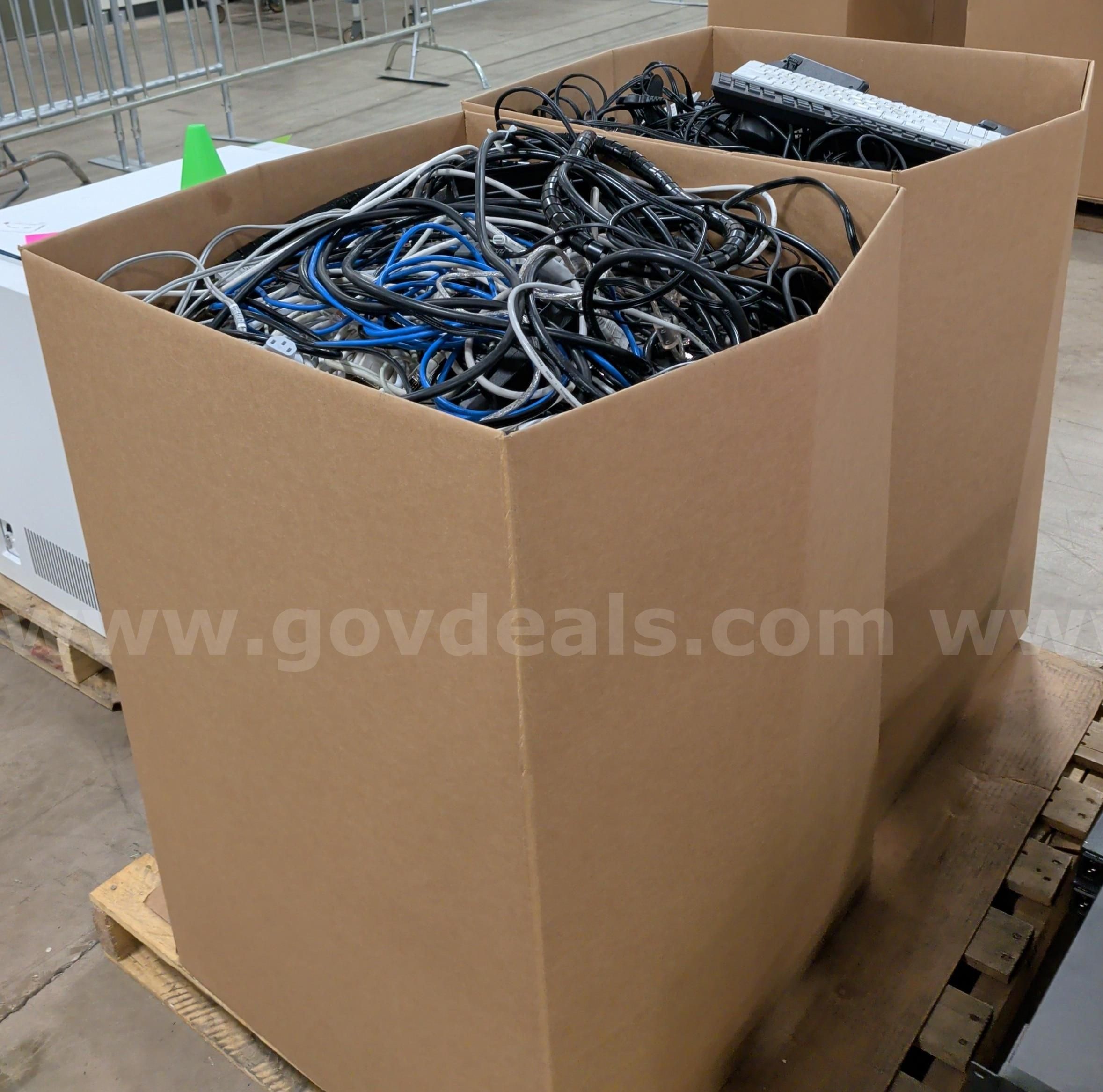 2 Bins of Cables Keyboards and other Components
