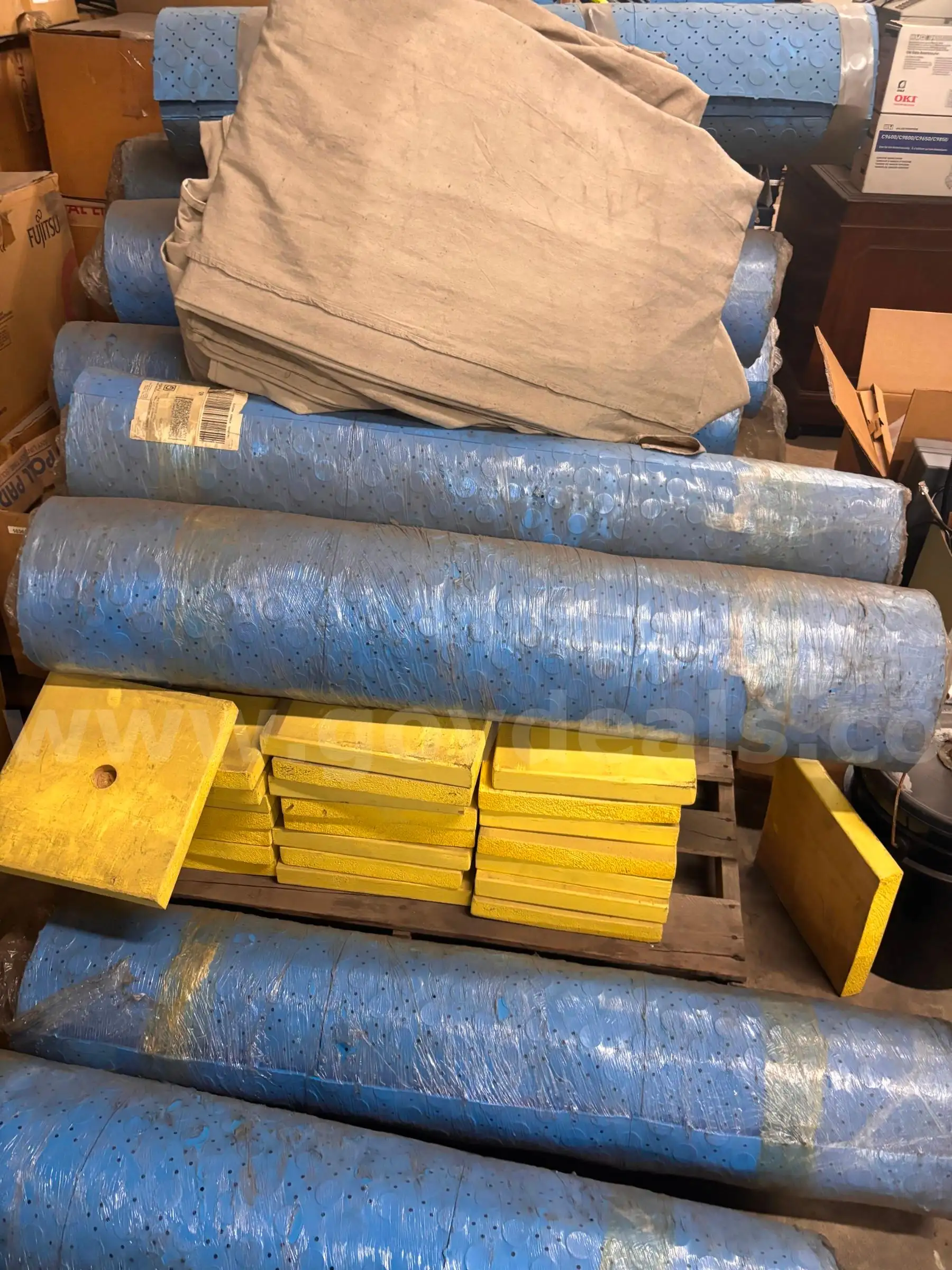 Floor mats PVC pipes Wood floor blocks Rolling carts etc.