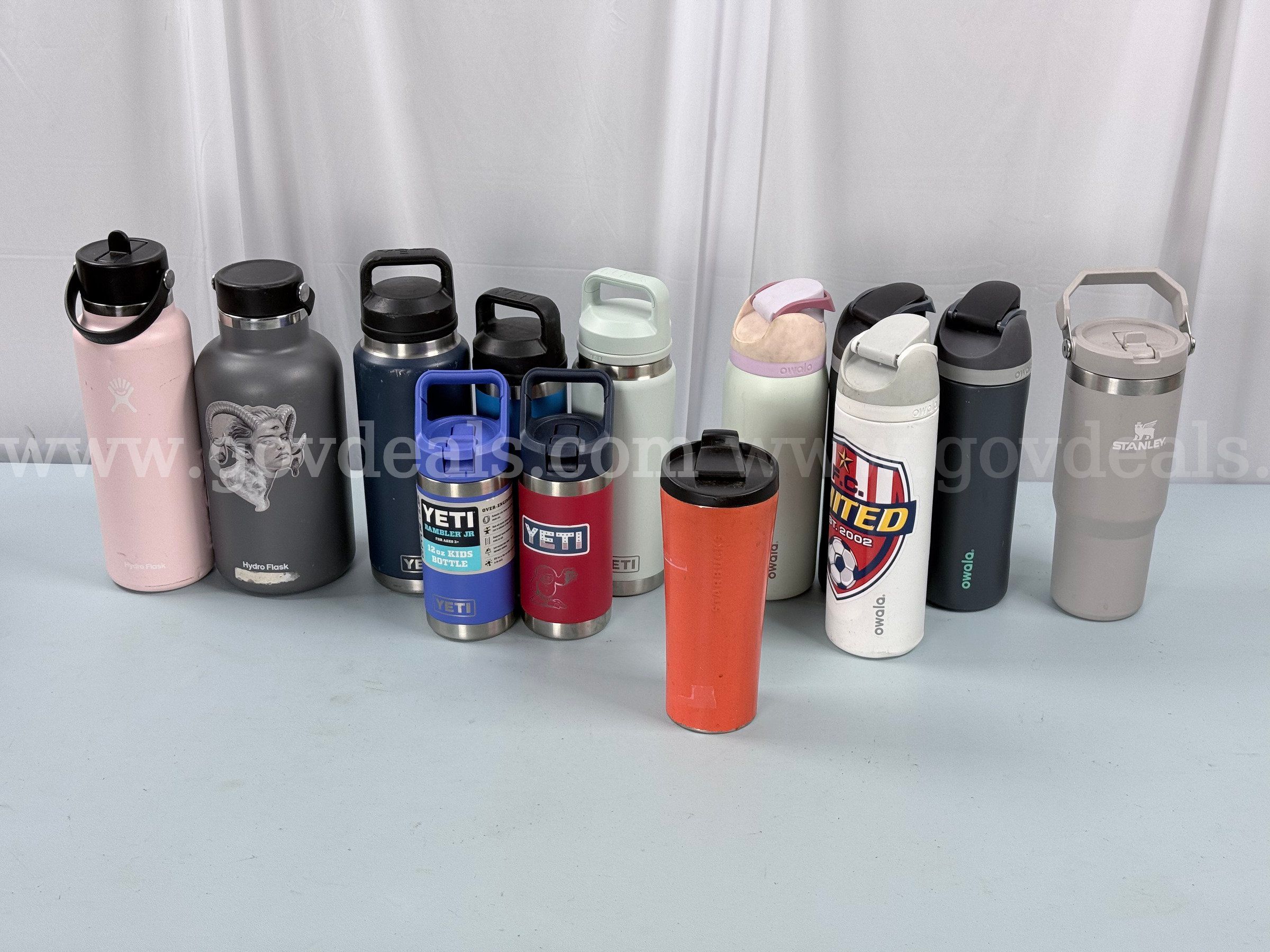 13 - Water Bottles 5 - Yeti 4 - Owala 2 - Hydroflask 1 - Stanley and 1 - Starbucks